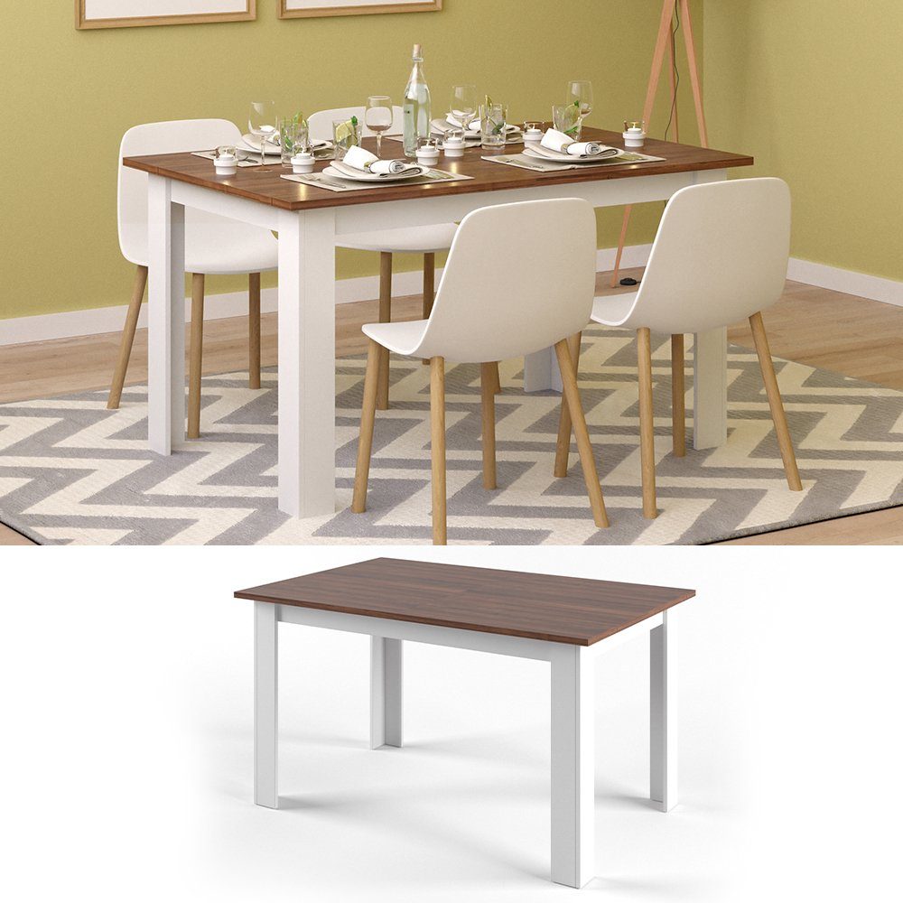 Vicco Esstisch Karlos, Weiß/Nussbaum, 140 x 90 cm günstig online kaufen
