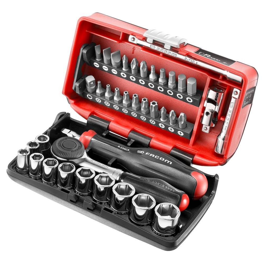 Facom Steckschlüssel Umschaltknarre 1/4″ mit 360° Drehgriff + Steckschlüssel R.360NANOPB