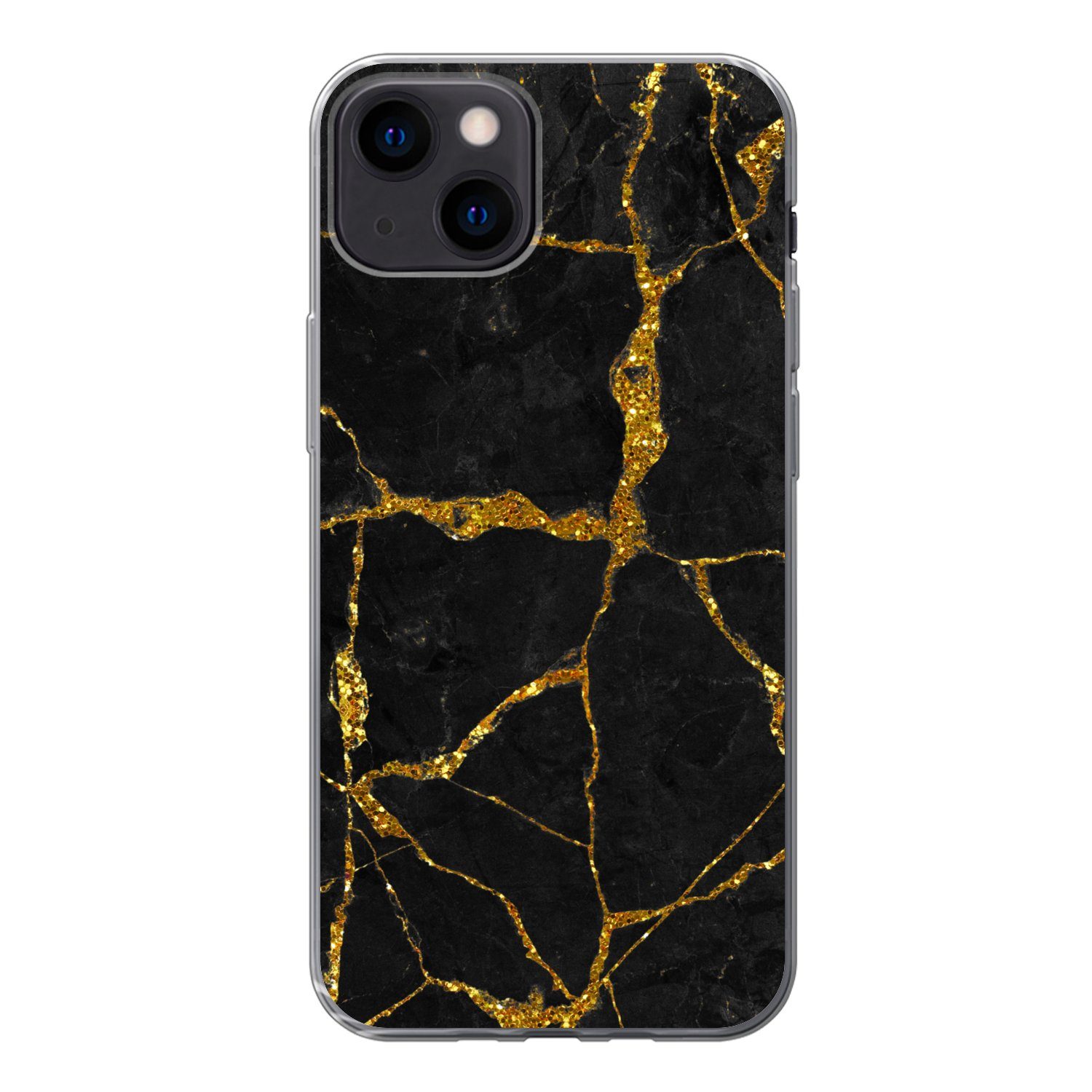 MuchoWow Handyhülle für Apple iPhone 13 Marmor - Gold - Schwarz - Marmoroptik - Glitter, Smartphone-Bumper, Print, Handy Schutzhülle Dünn