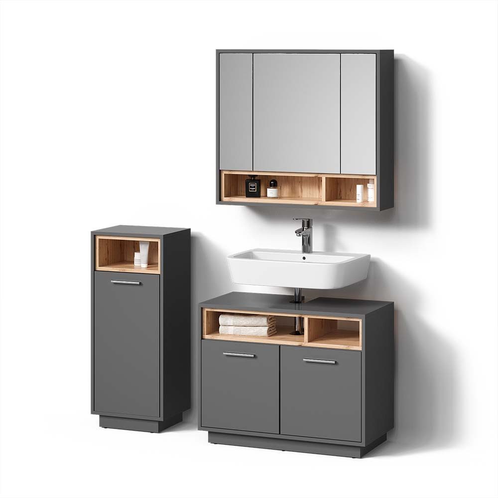 Livinity Mobile Bagno Alto Temo – 38x190 Cm In Truciolare Antracite, Con Cassetti E Scomparti Aperti, Design Moderno Salvaspazio Per Un Bagno Ordinato