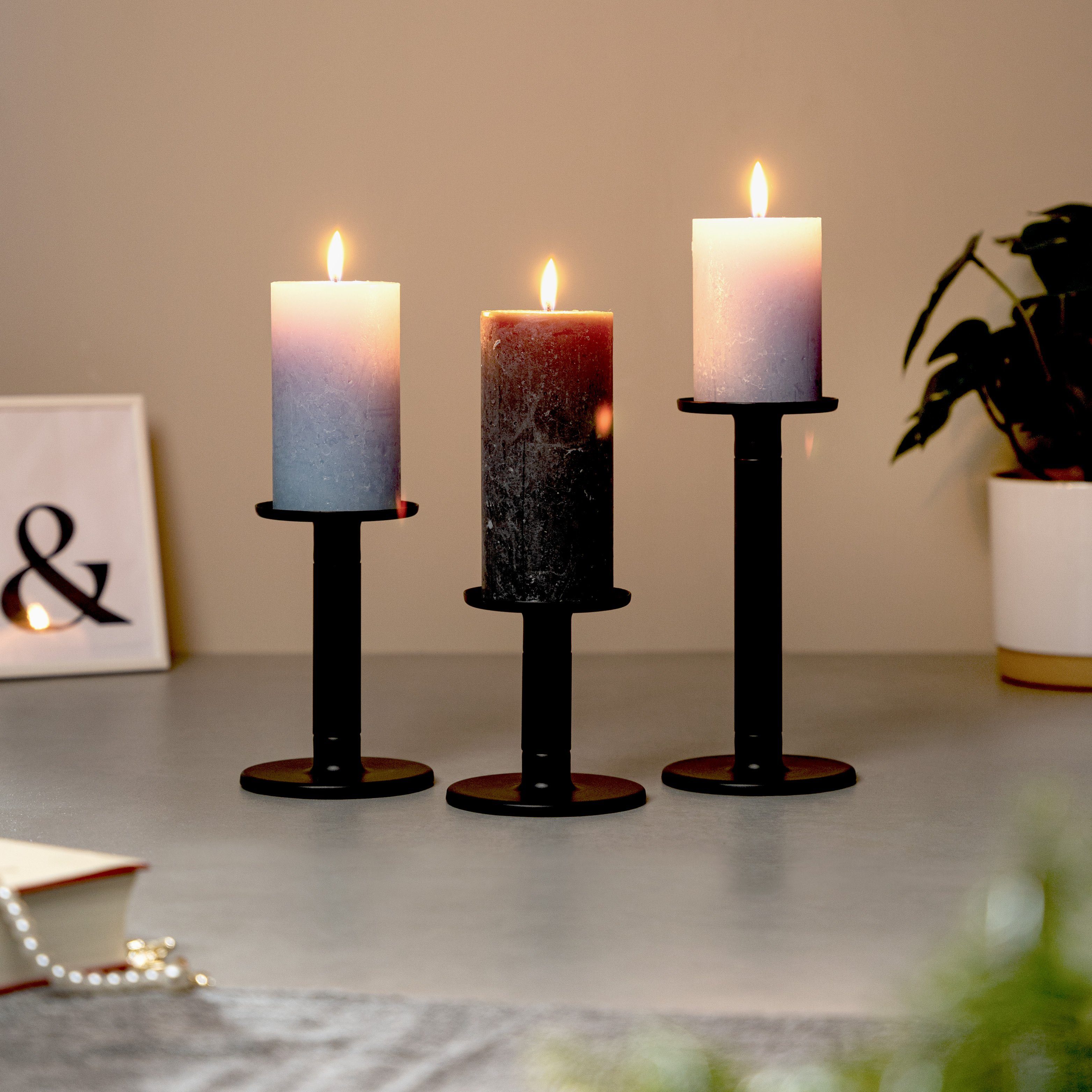 Kerzenhalter für bremermann 3 schwarz Kerzenständer, bremermann Metall, 3er-Set Kerzenhalter (Komplett-Set, 2in1, St), Stumpenkerzen