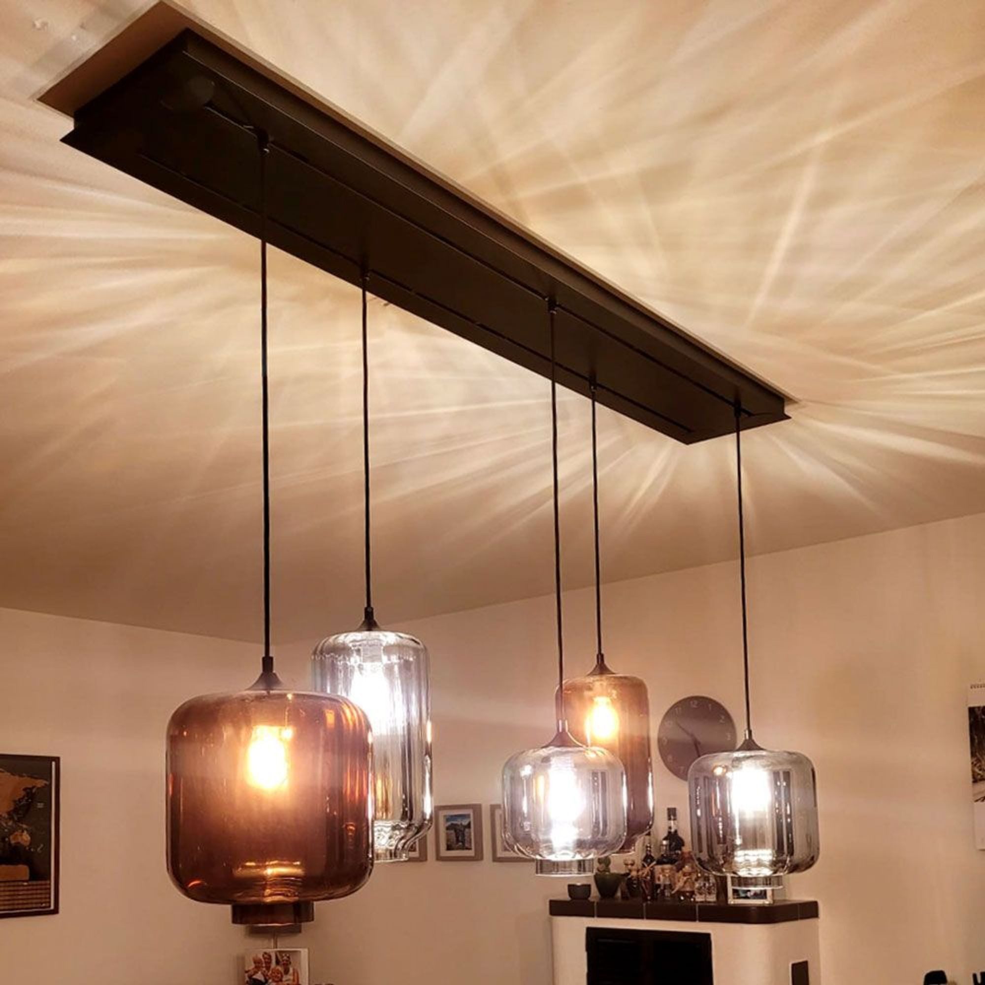 s.luce Pendelleuchte Velo Esstischlampe 5-flg 2-reihig 160cm Ø18/20/25cm Rauch