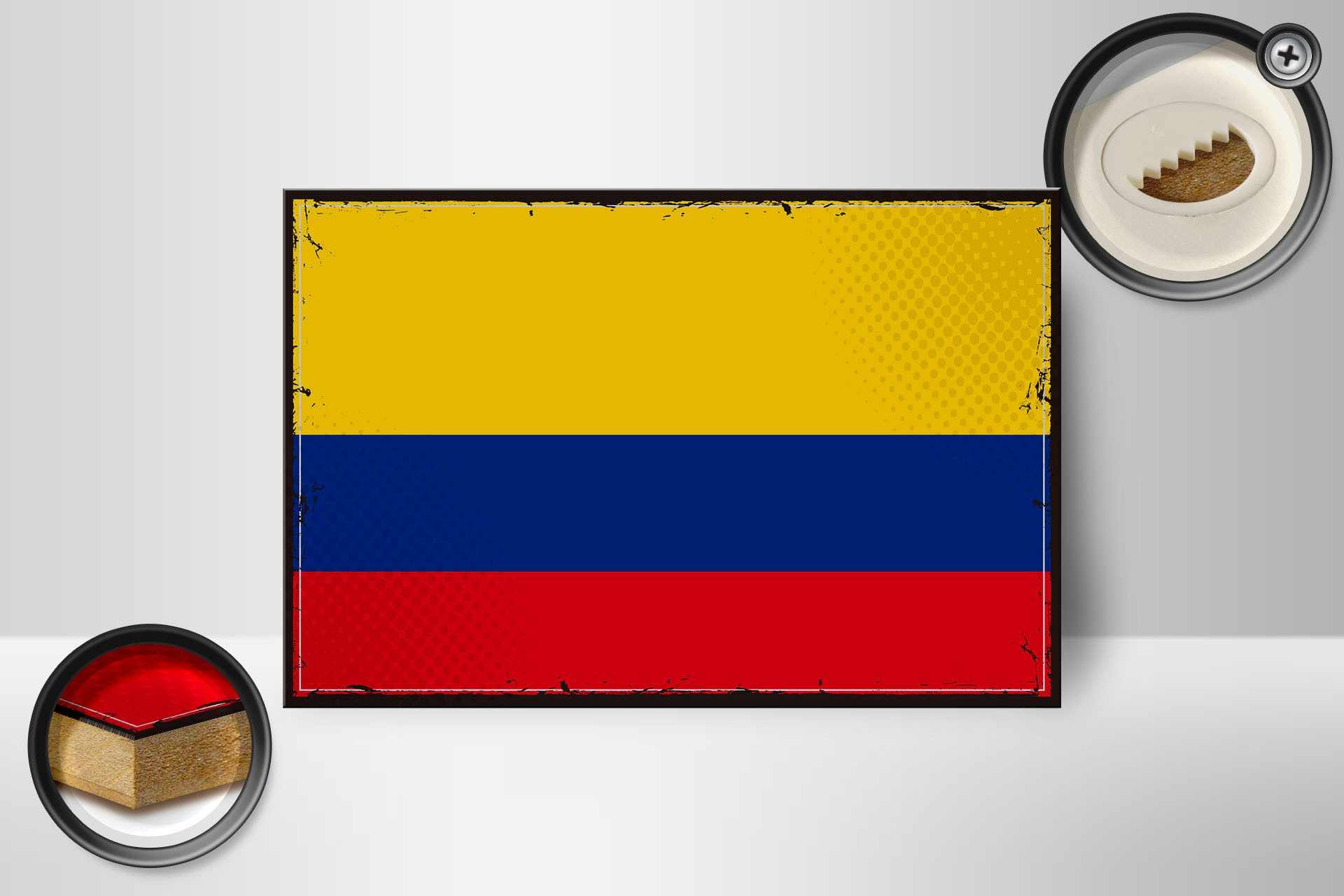 Femer GmbH Holzbild Flagge Kolumbiens 18x12 cm Retro Flag Colombia, Flaggen (1 St), Glatte Holzfaserplatte (MDF), vorn beschichtet