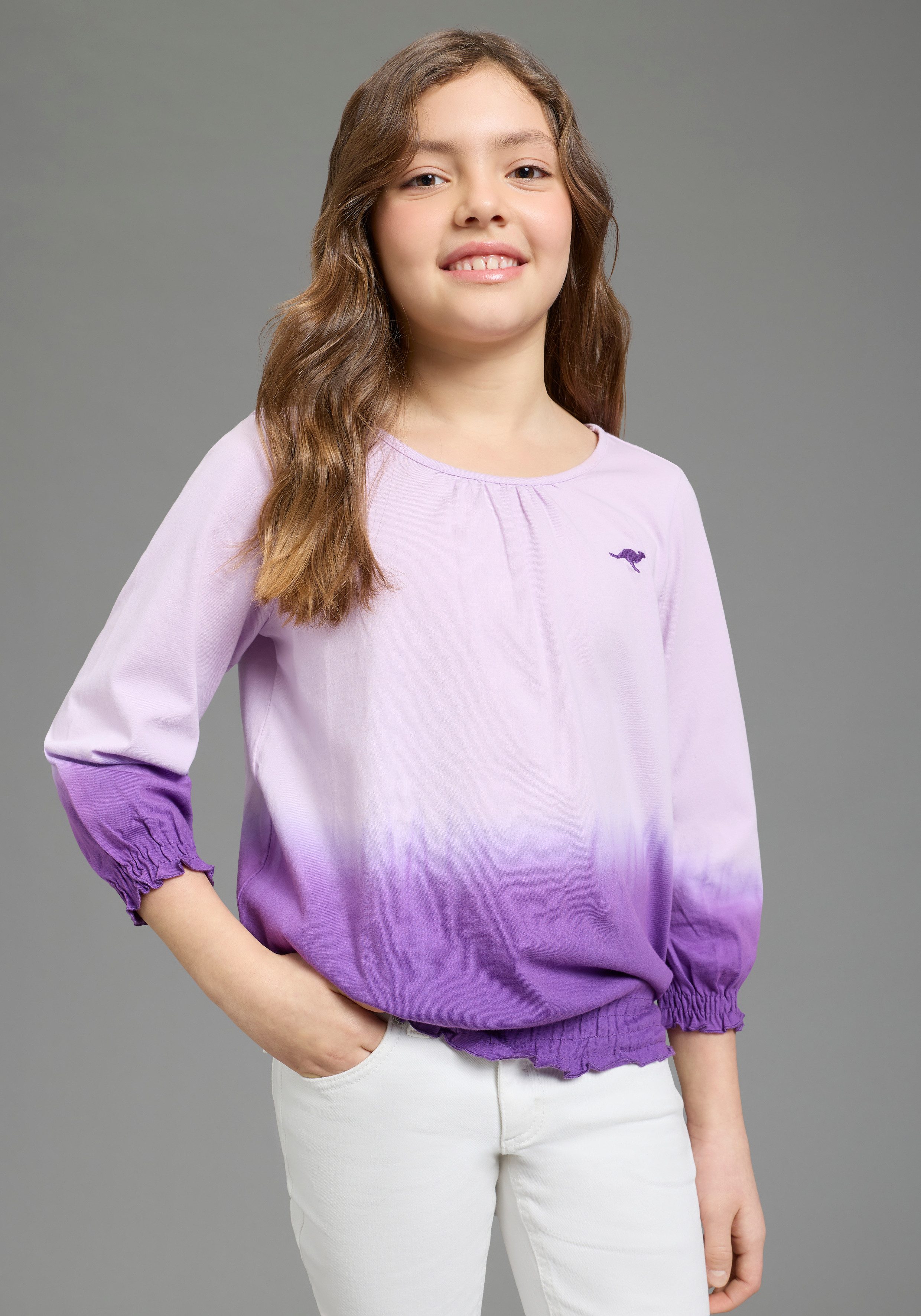 Kangaroos 3/4-Arm-Shirt Shirt in Batik-Look 3/4-Arm, hüftlange Passform, Batikmuster, Rundhalsausschnitt