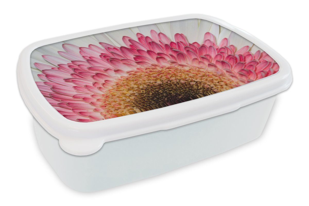 MuchoWow Lunchbox Blumen - Rosa - Gerbera, Kunststoff, (2-tlg), Brotbox für Kinder und Erwachsene, Brotdose, für Jungs und Mädchen weiß