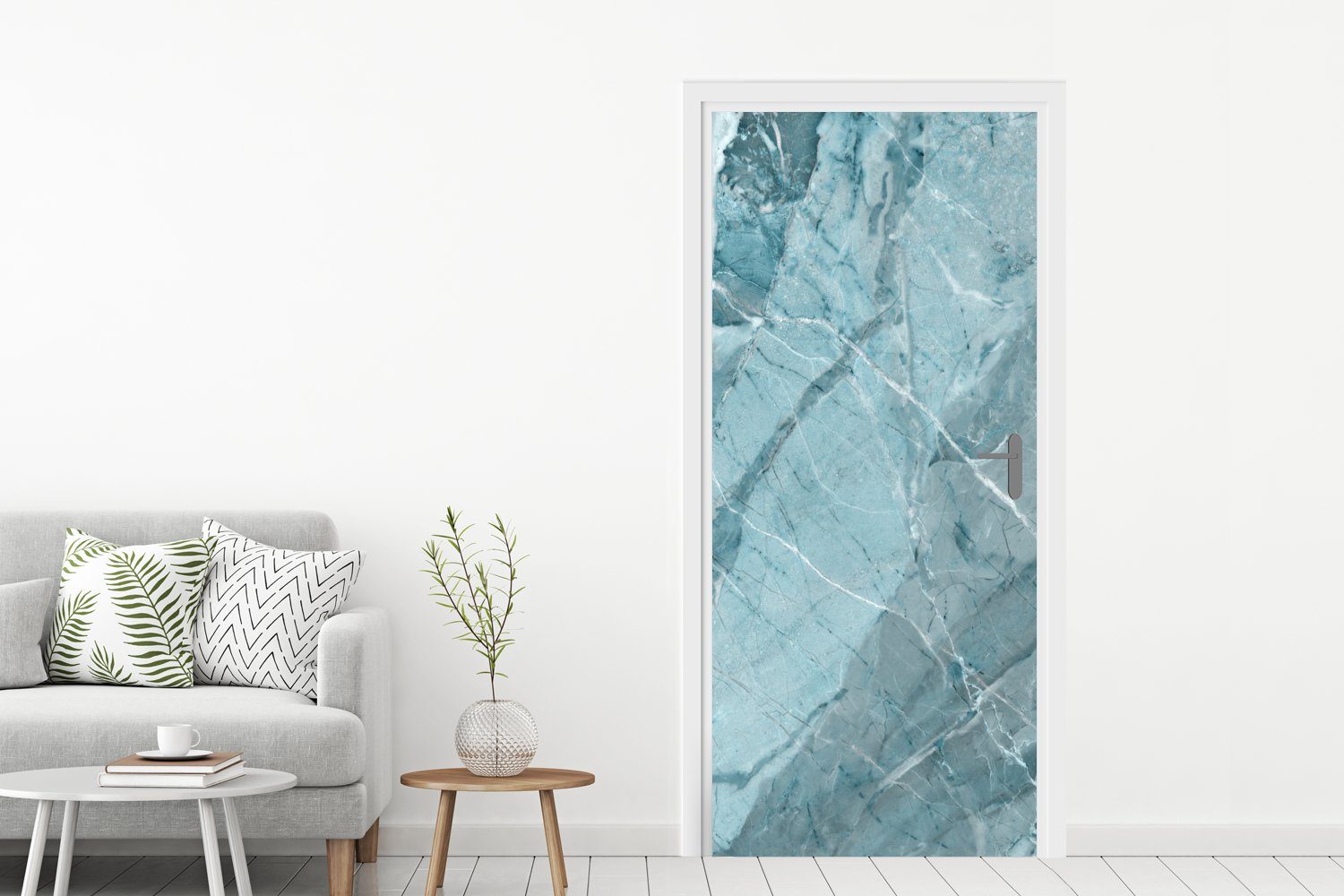 Weiß Granit (1 Türtapete für 75x205 Türaufkleber, bedruckt, St), - Blau - - MuchoWow Matt, Tür, cm Fototapete Kristalle,
