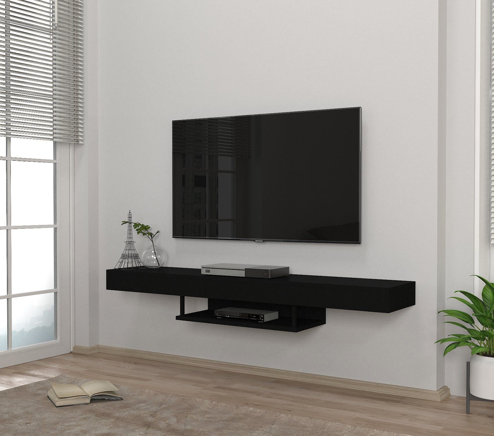moebel17 TV-Regal TV Lowboard Hängend Alberes Schwarz, Einzelmöbel 1-tlg., modernes TV Lowboard in Schwarz