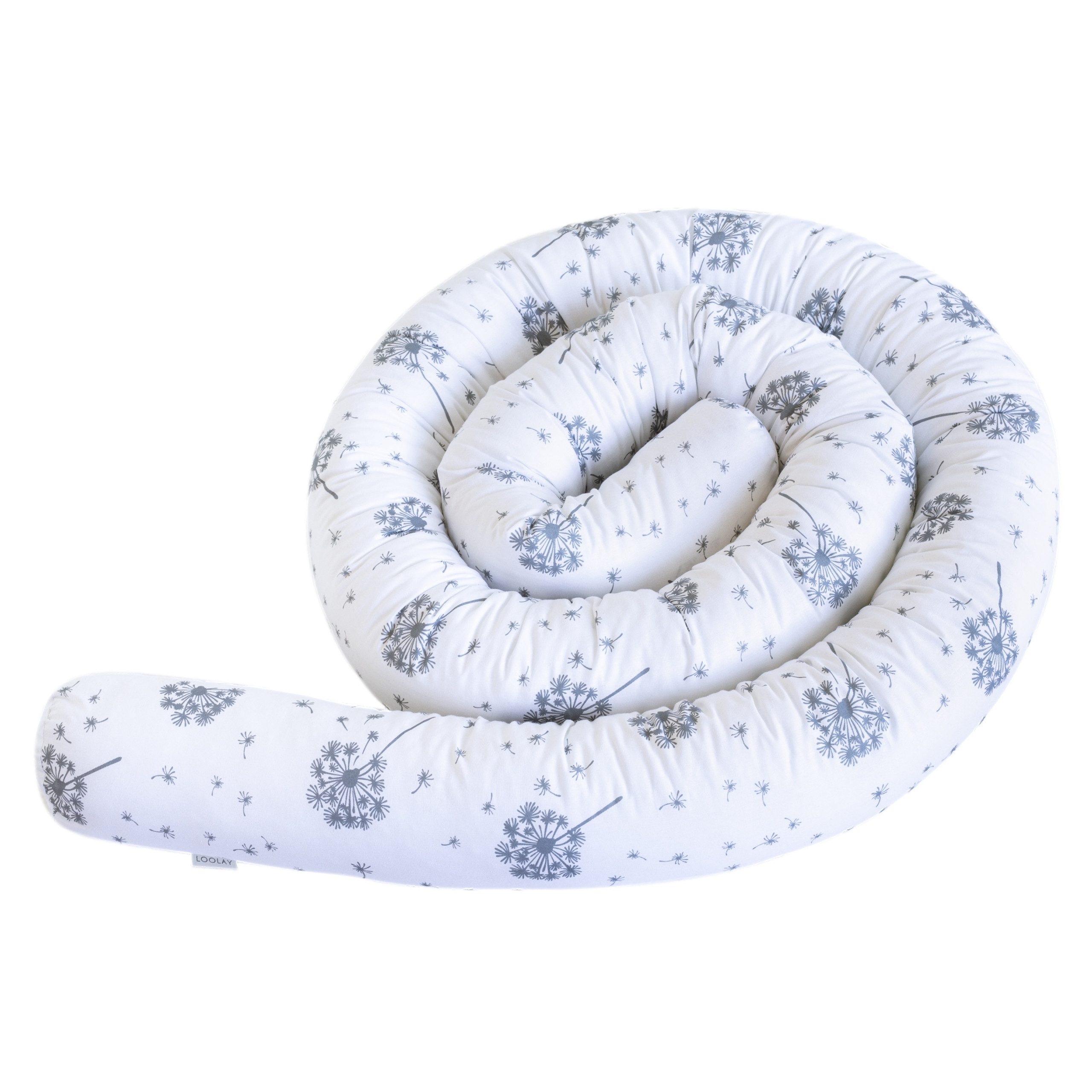 Loolay Nestchenschlange PUSTELBLUME WEIß Baumwolle Multifunktion PREMIUM Bettschlange Schlange, (Bettumrandung Krabbeldecke Babybett Umrandung Schlange Bett Kopfschutz, Zierkissen Bettrolle Dekokissen Zugluftstopper - Super GESCHENK), LOOLAY® - 100% Europäische Stoffe und Kleinserien-Nähen!