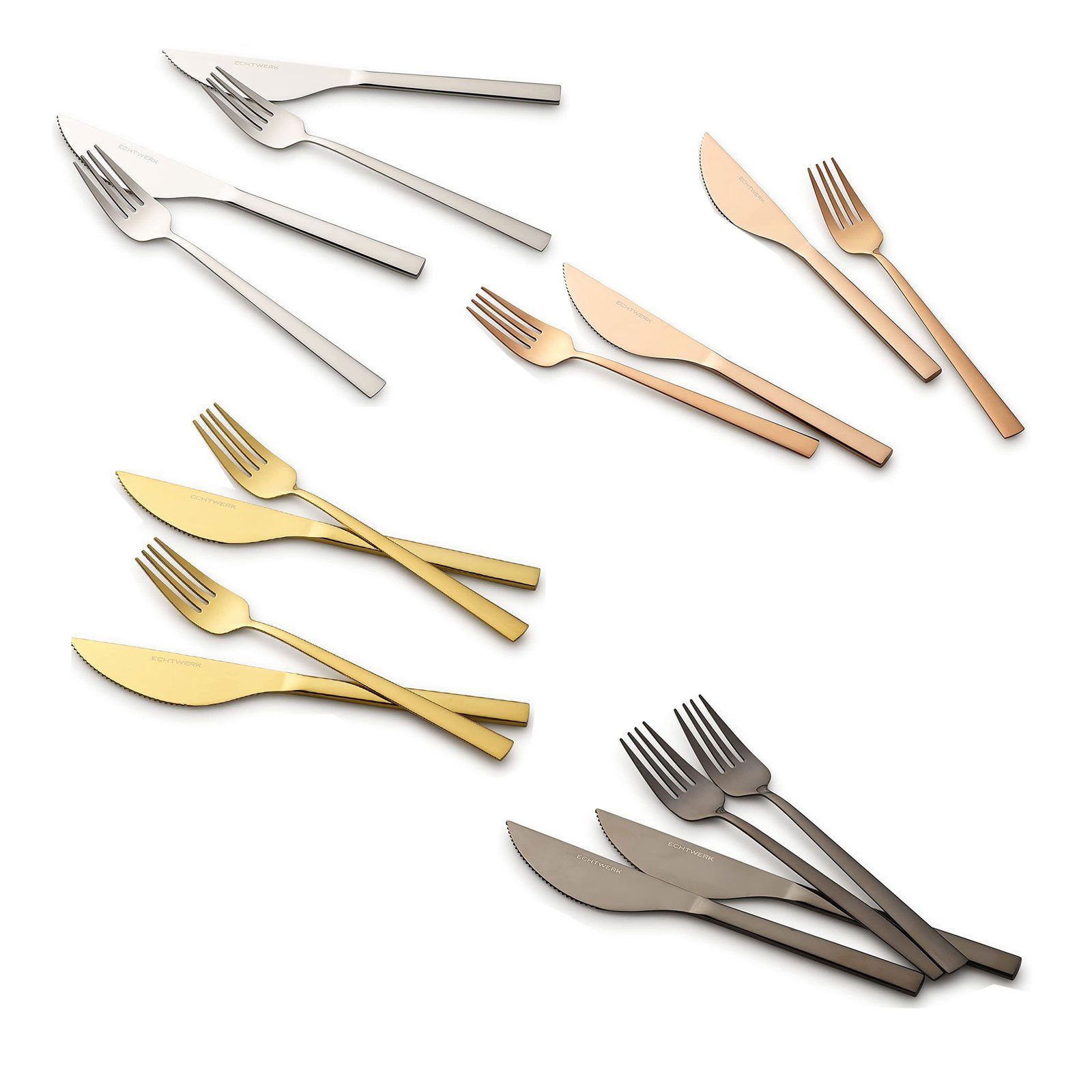 ECHTWERK Besteck-Set Pizzabesteck (4-tlg), 2 Personen, Edelstahl, Pizzaset, Steakbesteck, Essbesteck aus Edelstahl