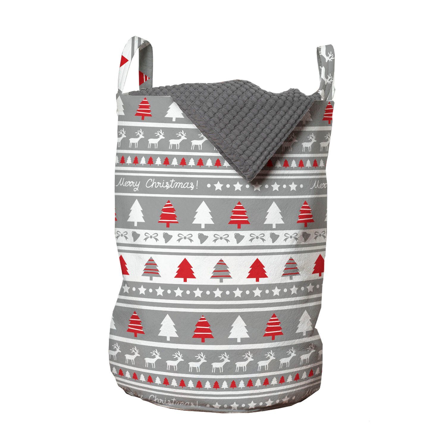 Abakuhaus Wäschesäckchen Wäschekorb mit Griffen Kordelzugverschluss für Waschsalons, Weihnachten Deer Bäume Borders