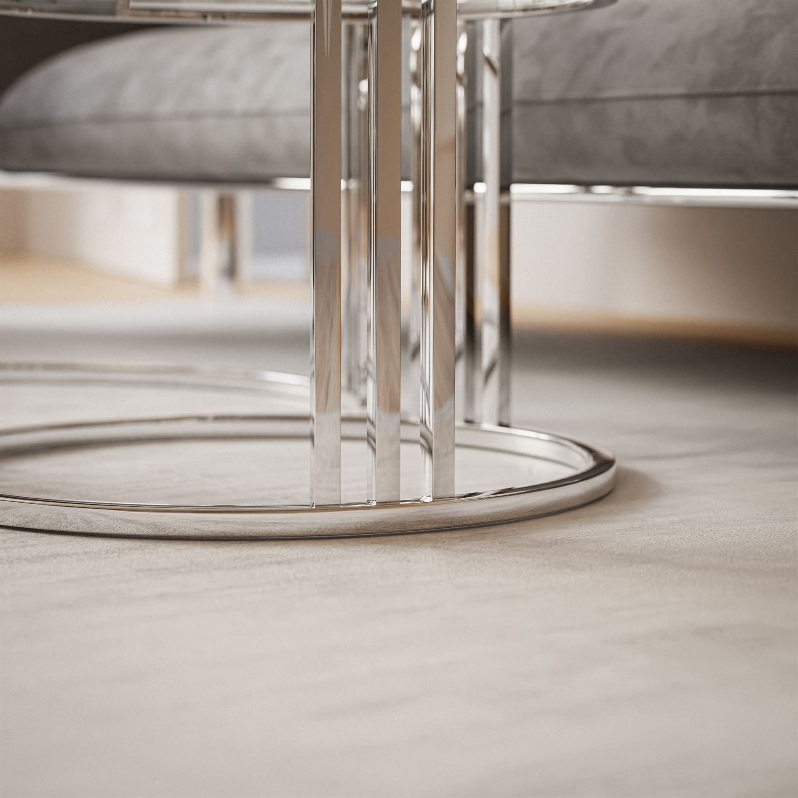 Lookway Couchtisch LORI 2in1 GLASS runder Couchtisch mit silber chrom Gestell (2er Set), Durchmesser: ⌀70 cm und ⌀50 cm, Höhe: 49 cm und 44 cm – Bild 4 von 5