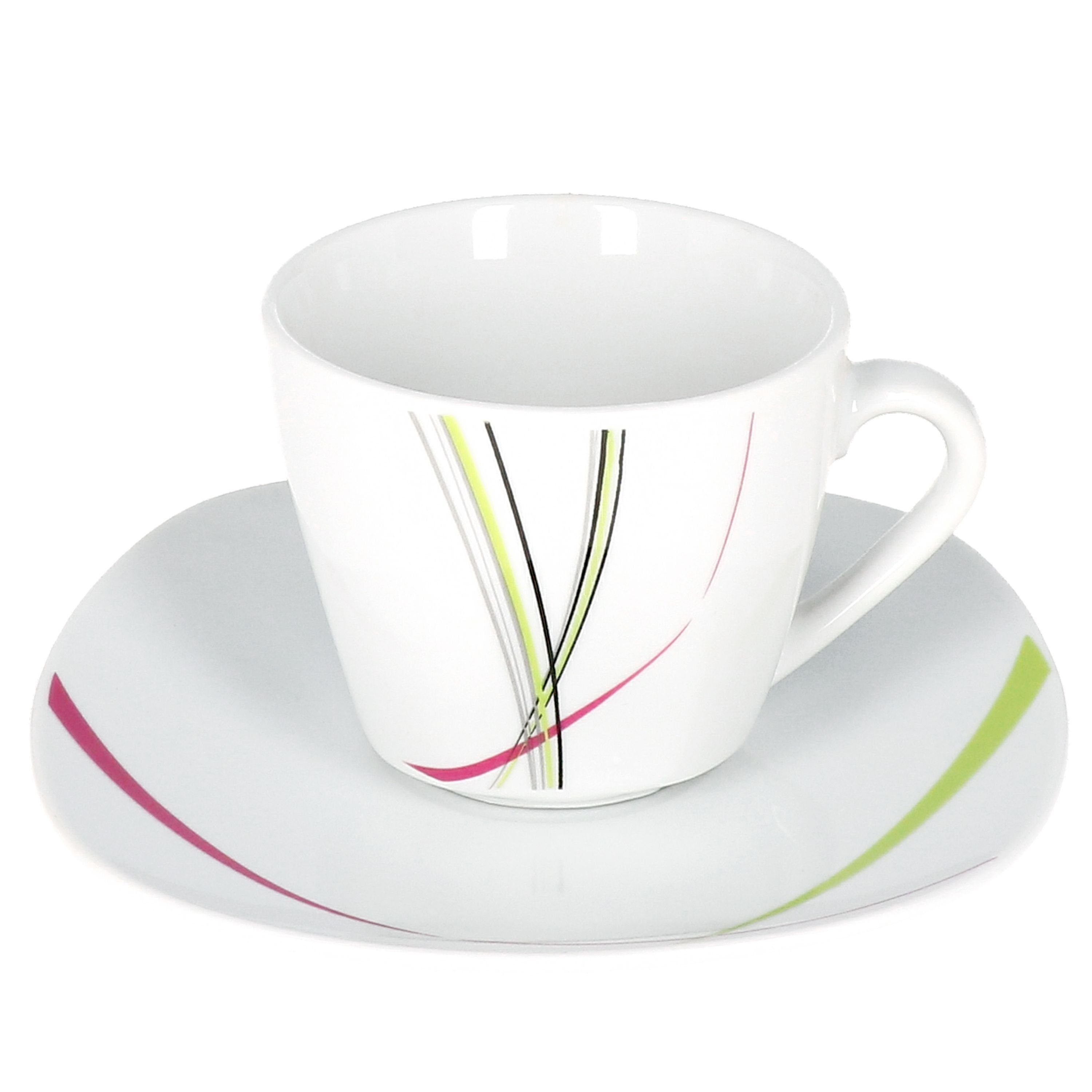van Well Tasse 6er Set Kaffeetasse 20cl mit Untertasse 14,5cm Fashion, Porzellan