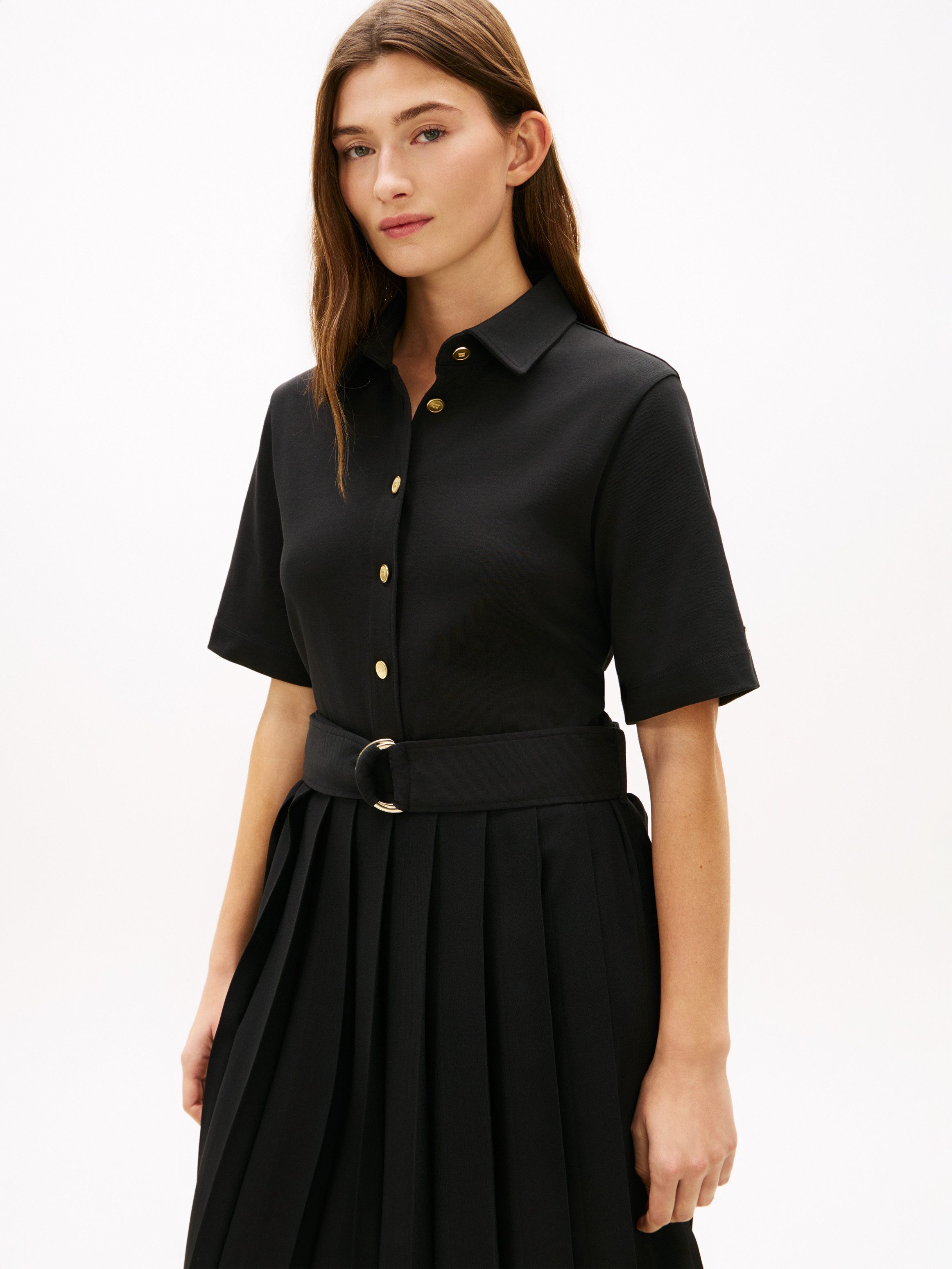 Tommy Hilfiger Hemdblusenkleid GOLD BUTTON MIX MEDIA DRS mit Bindegürtel