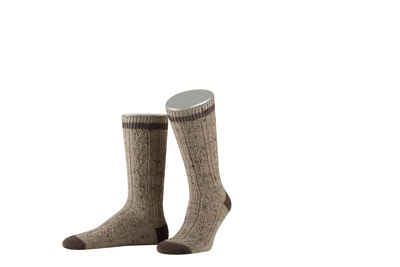Lusana Trachtensocken L5698T Schoppersocken mit 2-farbigem Rand Loden Tweed