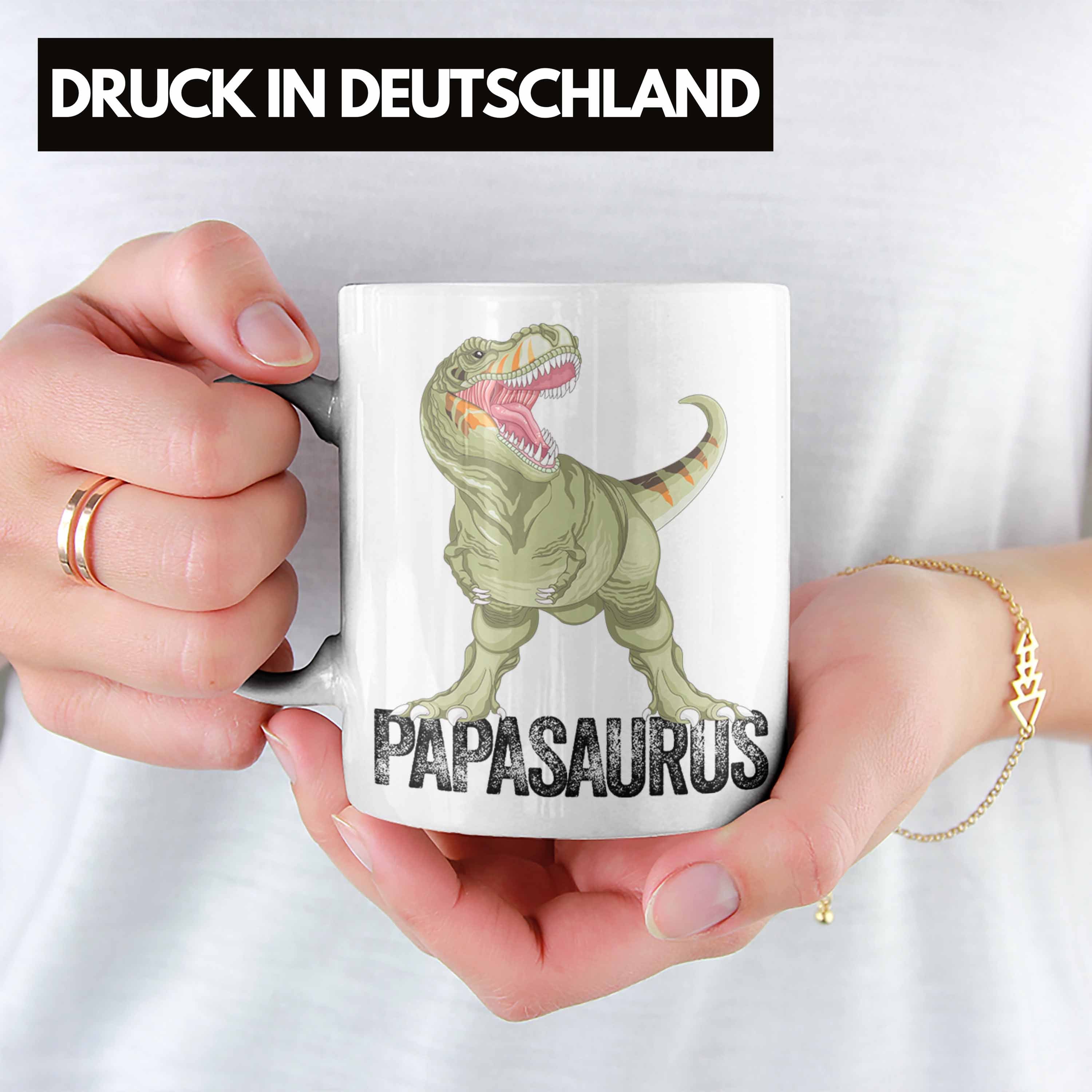 Trendation Tasse Papasaurus Tasse Geschenk Papa Lustiges Weiss Geschenk für Vater Di Vatertag