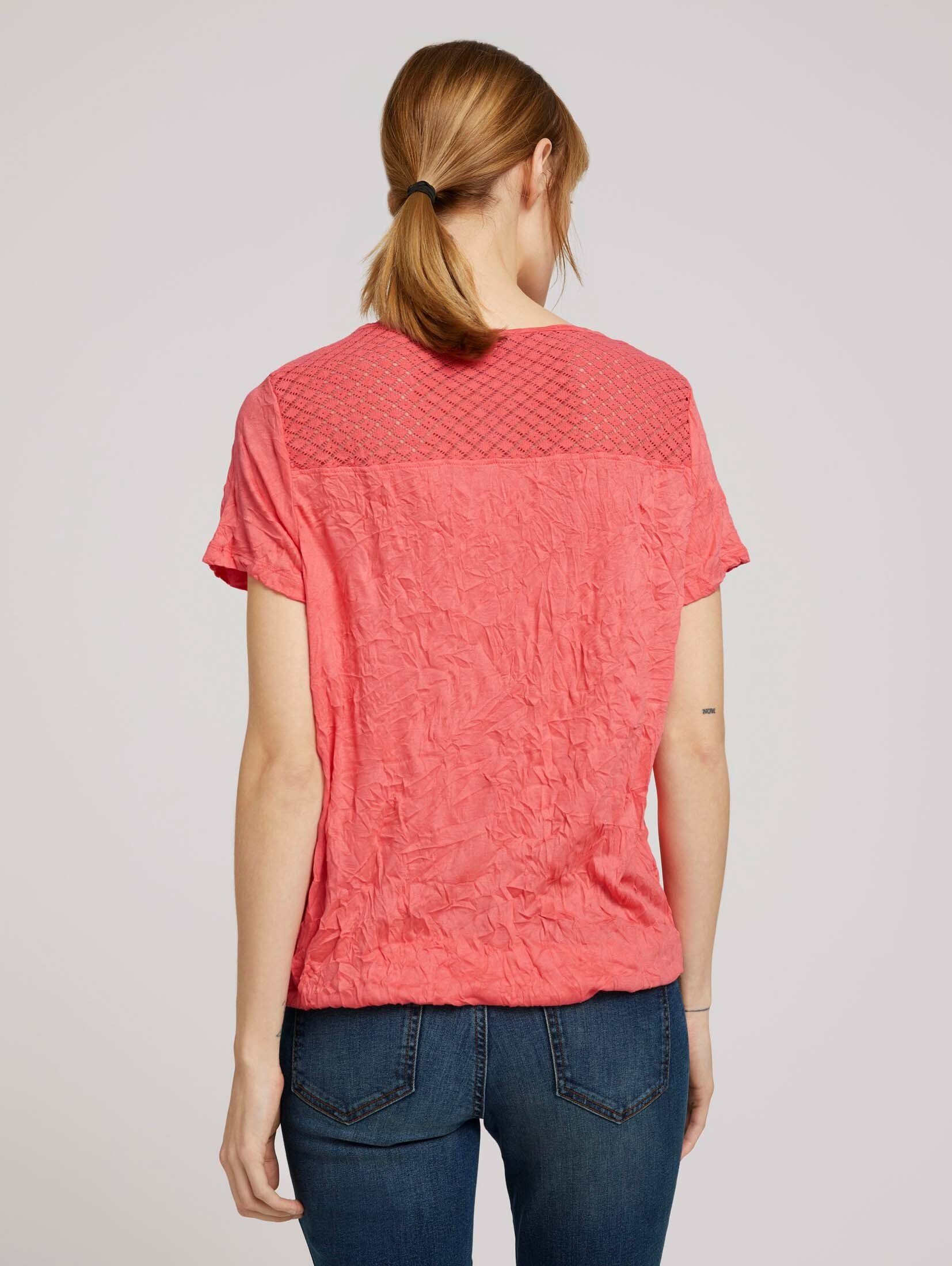 TOM TAILOR T-Shirt T-Shirt elastischem strong Bund peach und mit Spitzeneinsatz tone