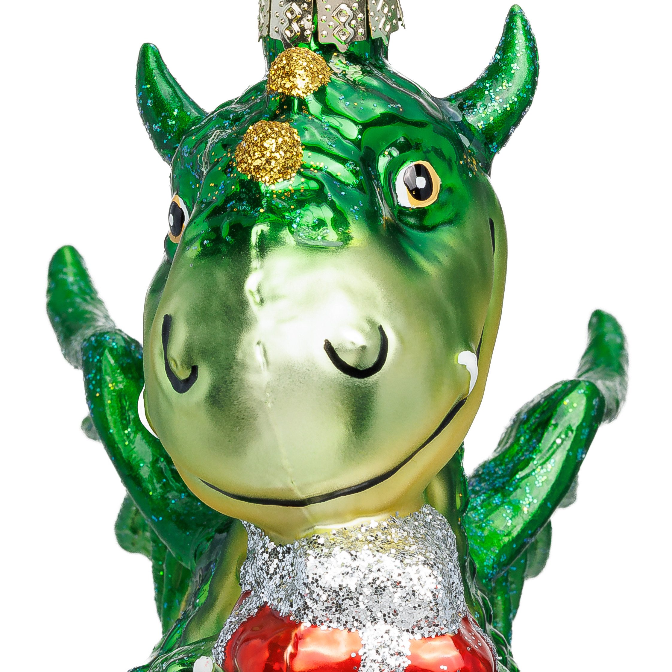 SIKORA Weihnachtsbaumkugel Drache mit Geschenk besondere Weihnachtskugel Glas Anhänger – BS057, Premium Christbaumschmuck Deko - traditionell & außergewöhnlich – Bild 5 von 5