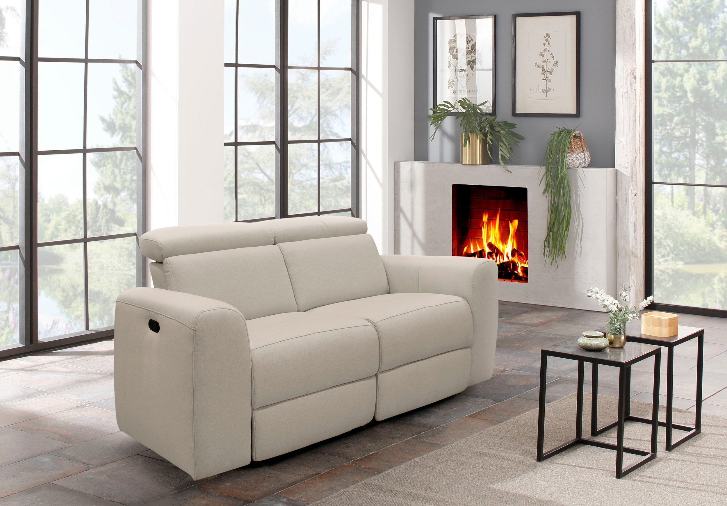 loft24 2-Sitzer Carla, Sofa, Couch, Lederbezug, Breite 158 cm, manuell verstellbar