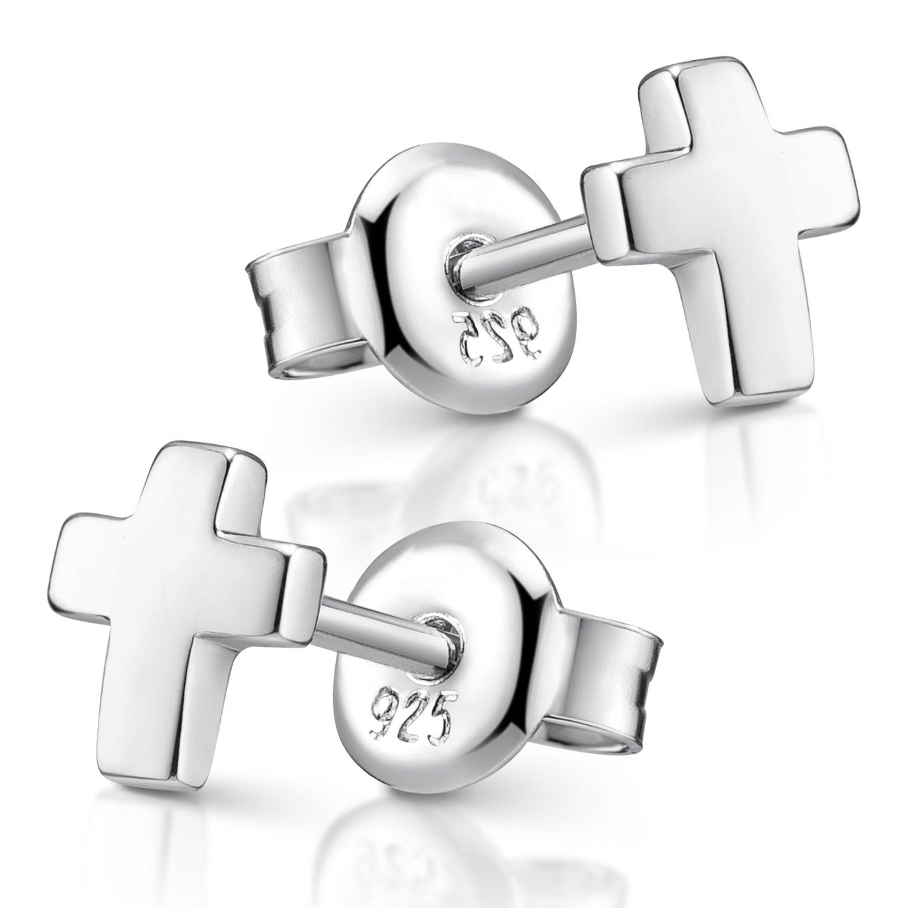 Materia Paar Ohrstecker Kreuz klein Damen Sterling Silber, Kinder rhodiniert SO-440, 925