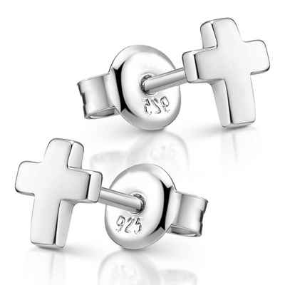 Materia Paar Ohrstecker Kreuz klein Damen Kinder SO-440, 925 Sterling Silber, rhodiniert