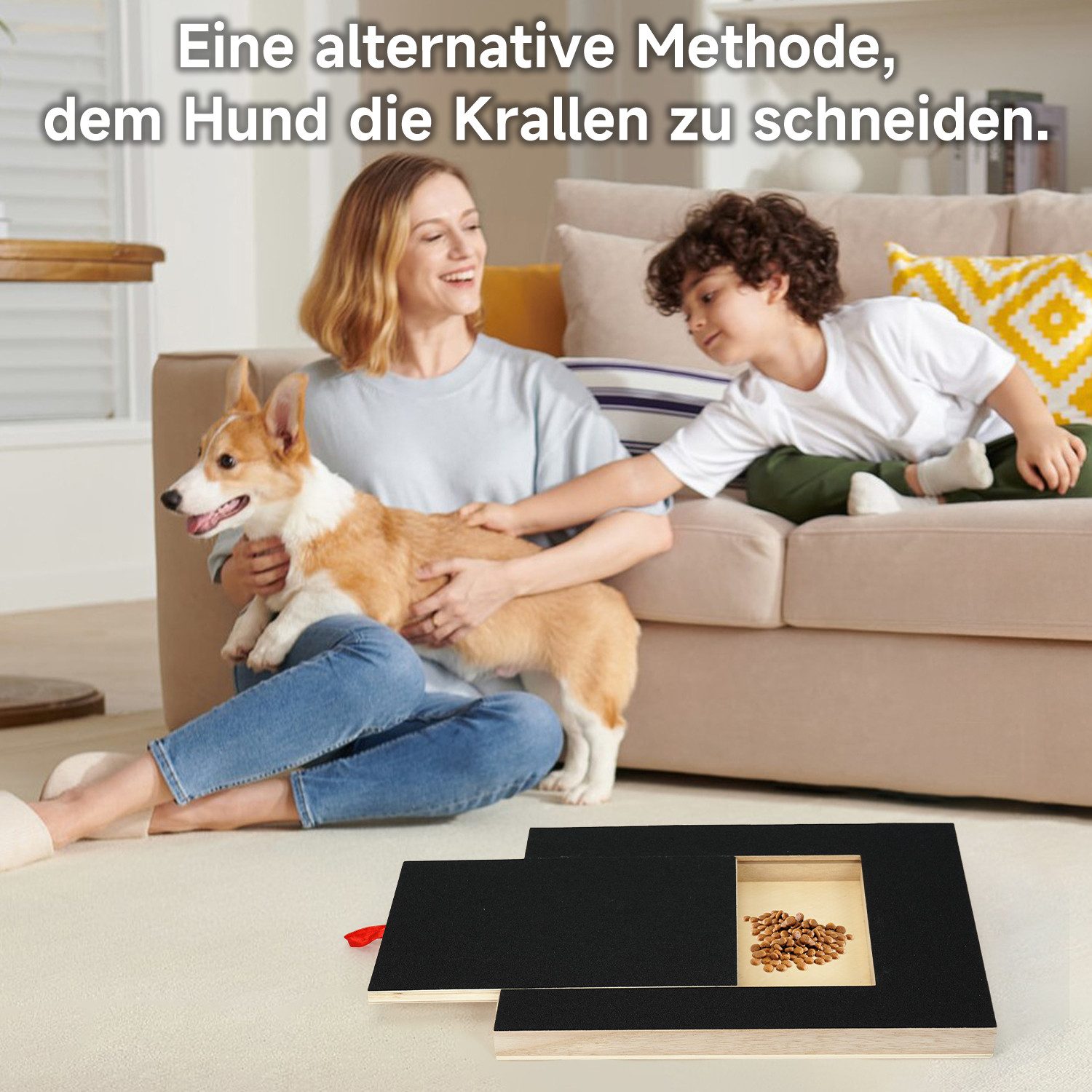OSTWOLKE Kratzbrett Hunde-Krallenbrett mit Leckerlibox – inkl. 2 Ersatz-Schleifpapieren, 4 Anti-Rutsch-Matte, Dog Nail Scratch Board für Haustiernagel Care