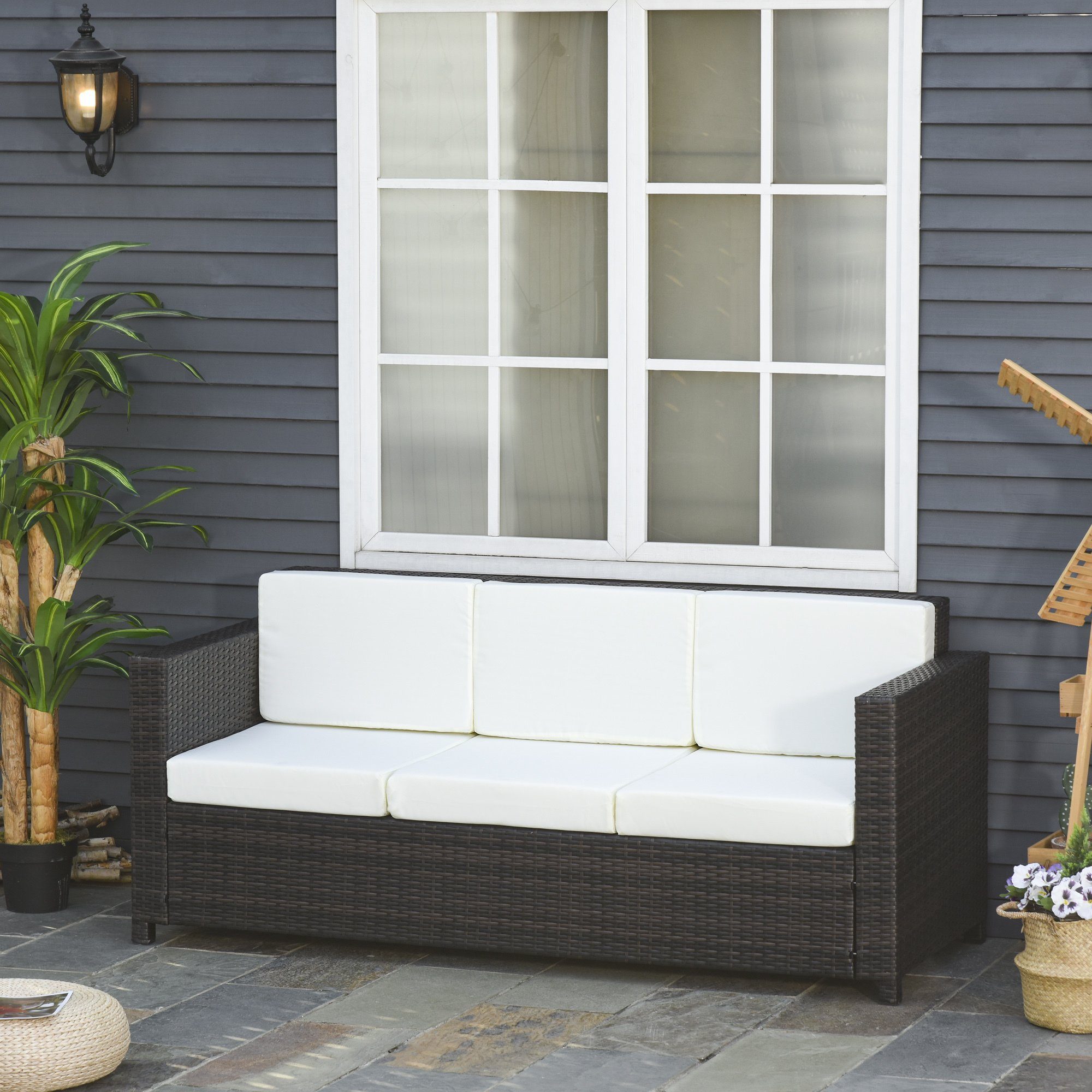 Outsunny Gartenbank 3 - Sitzer Rattansofa günstig online kaufen