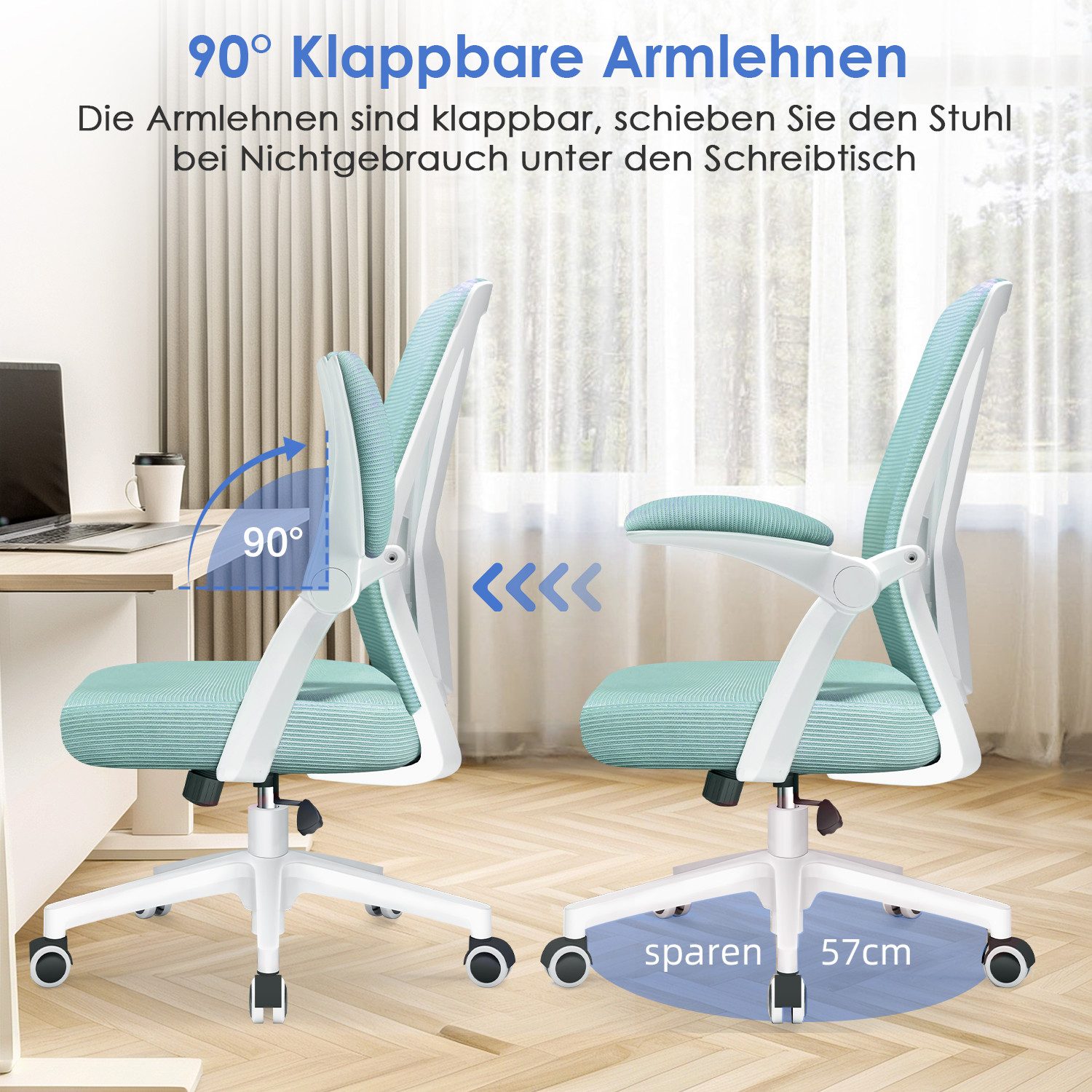 Adormii Bürostuhl Bürostuhl mit klappbaren Armlehnen,Ergonomischer Bürostuhl (Drehstuhl 360° mit Höhenverstellbarer Lendenwirbelstütze,Verstellbarer gepolsterte – Bild 5 von 5