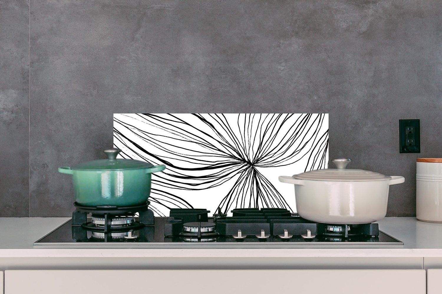 gegen Kunst - und Linien cm, Weiß Wandschutz, Küchen Schmutzflecken 60x30 für Küchenrückwand Schwarz, (1-tlg), MuchoWow Fett - -