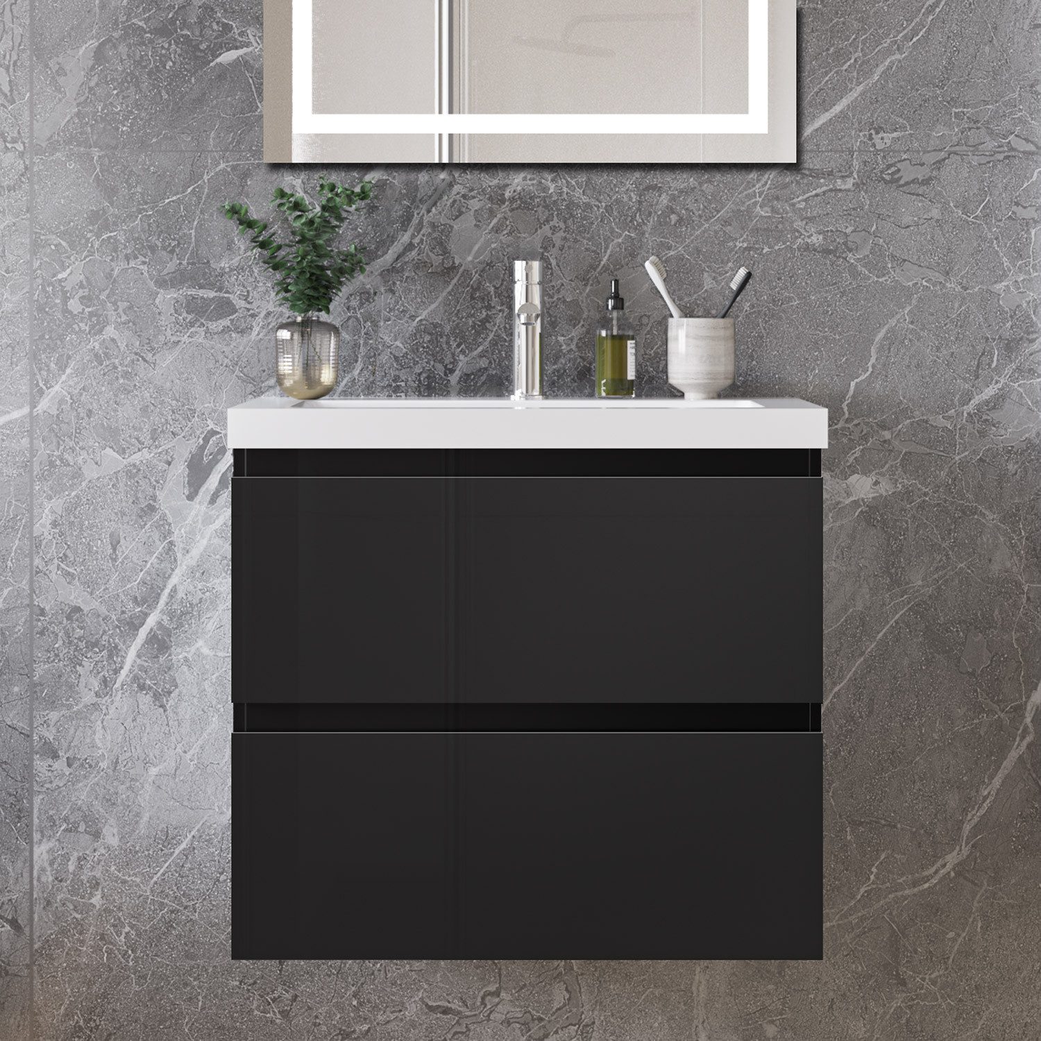 duschspa Waschtisch Waschbecken mit Unterschrank Badmöbel Set Badschrank Waschplatz, Hochglanz, 50-120cm – Bild 3 von 5