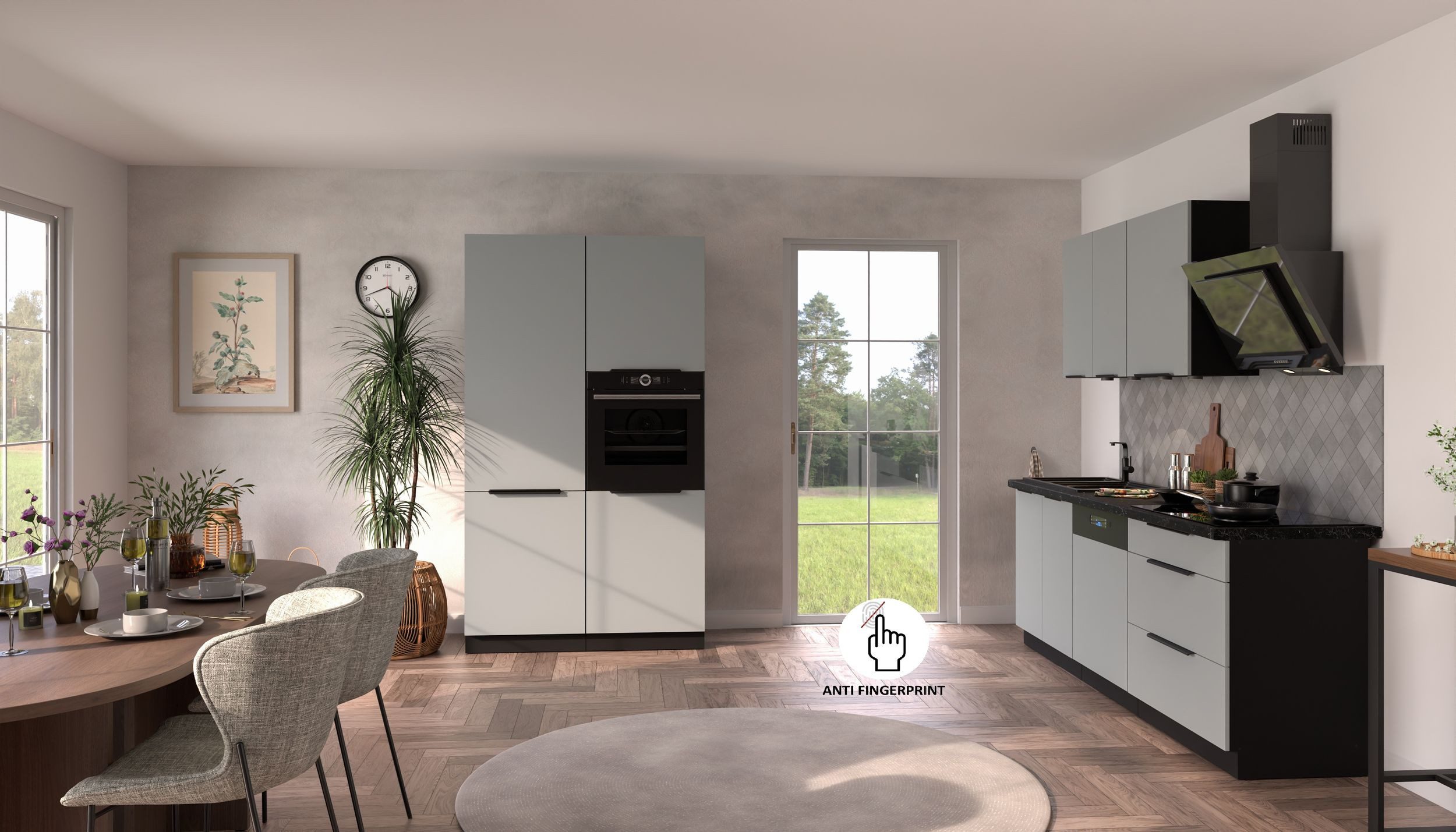 Küchen-Preisbombe Küchenzeile ARIA K-BL - 220 + 120cm Anti Fingerprint Küchenblock Küche Einbauküche