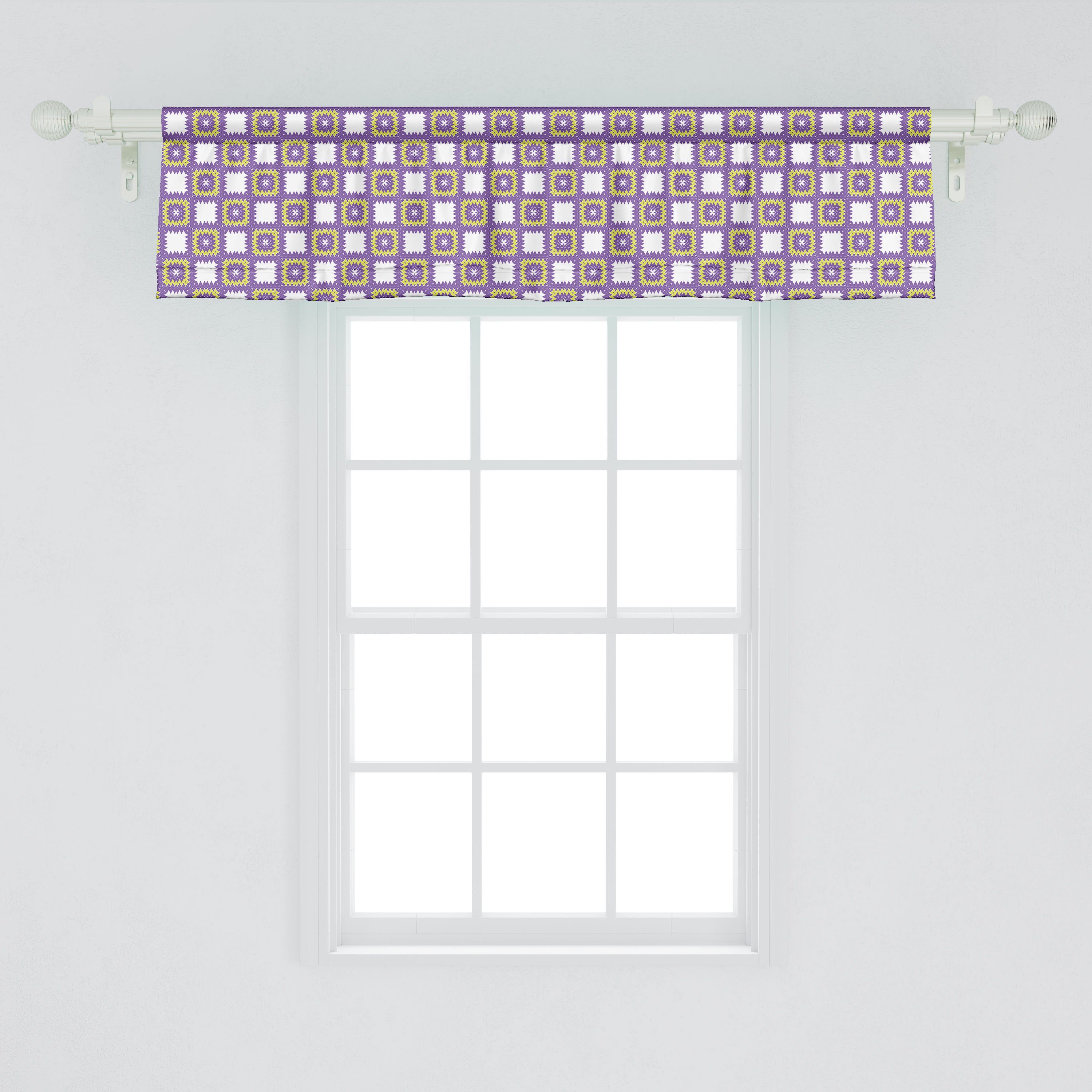 Vorhang für Abakuhaus, Scheibengardine Dekor mit Stangentasche, Patchwork-Motive Küche Schlafzimmer Abstrakte Microfaser, Geometrie Volant