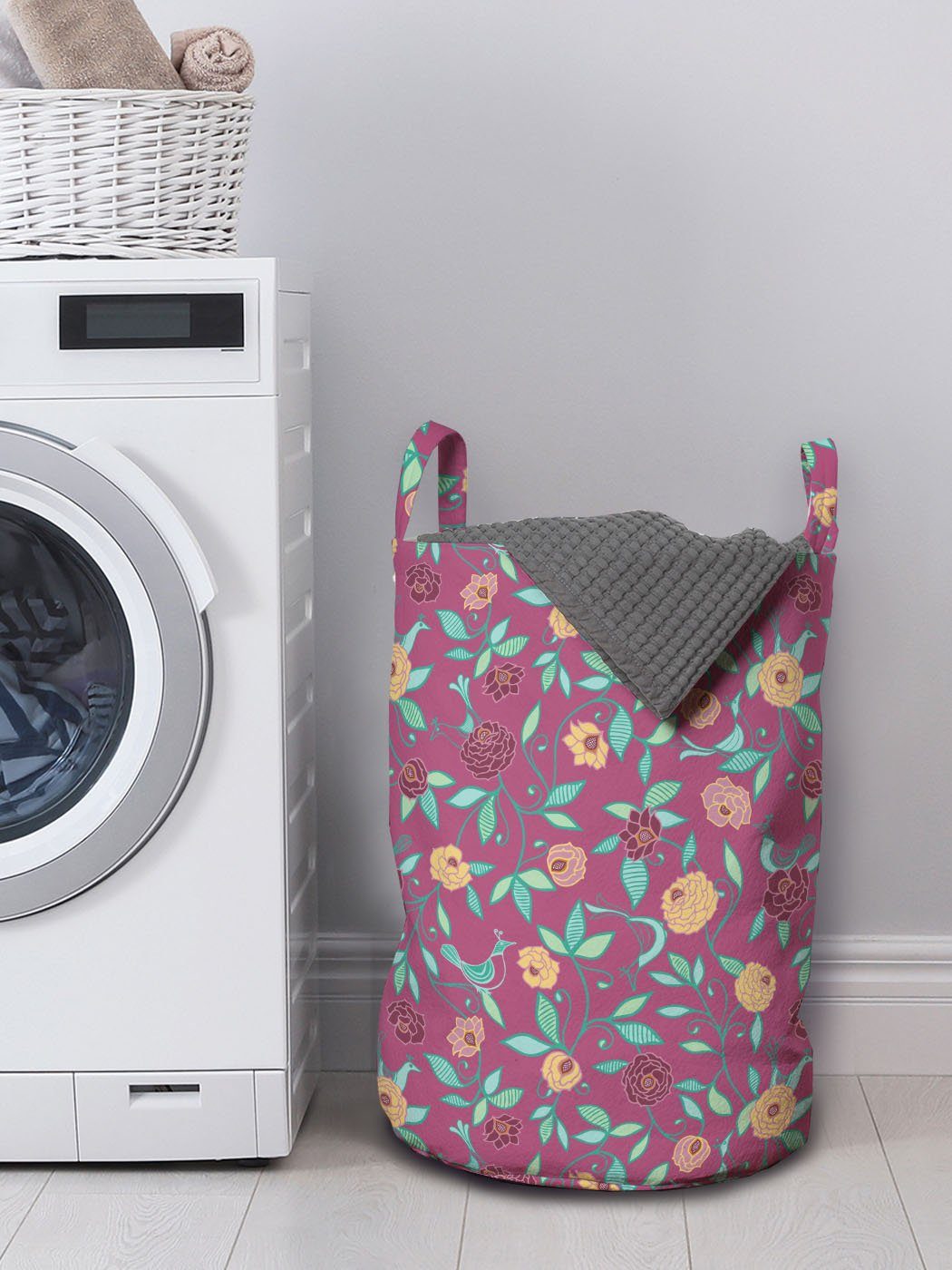 Kunst Waschsalons, Wäschesäckchen mit Wirbelnde Kordelzugverschluss für Blumen Wäschekorb Blumen-Curls Abakuhaus Griffen