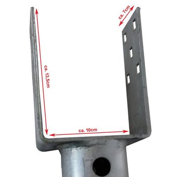 TRUTZHOLM Einschraub-Bodenhülse U-Profil Einschraubhülse Bodenhülse feuerverzinkt L 865mm / 101mm, für Abmessungen Spitze bis Boden der Lasche (HxBxT): ca. 73x7x7cm - Abmessungen Lasche (LxBxH): ca. 7x10x13,5cm, zum Eindrehen, (Produkt, 1-St)