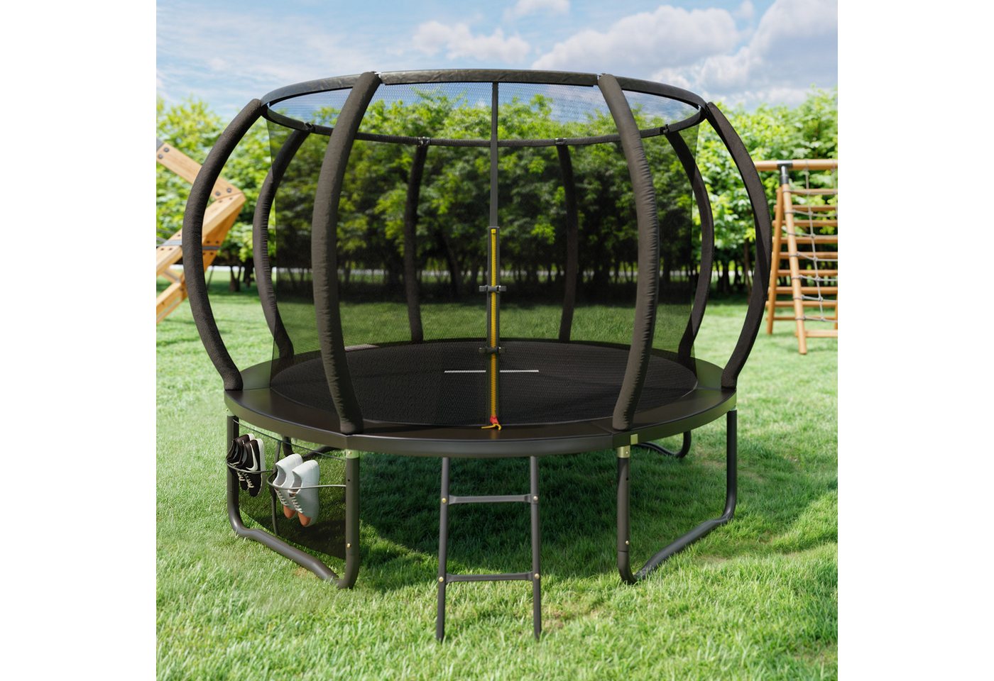 GUNJI Gartentrampolin trampolin 305/366cm, Kindertrampolin mit Sicherheitsnetz und Geländer, Ø 305 cm, (150 kg Tragfähigkeit, in den Farben schwarz und blau erhältlich, 360°-Geländer)