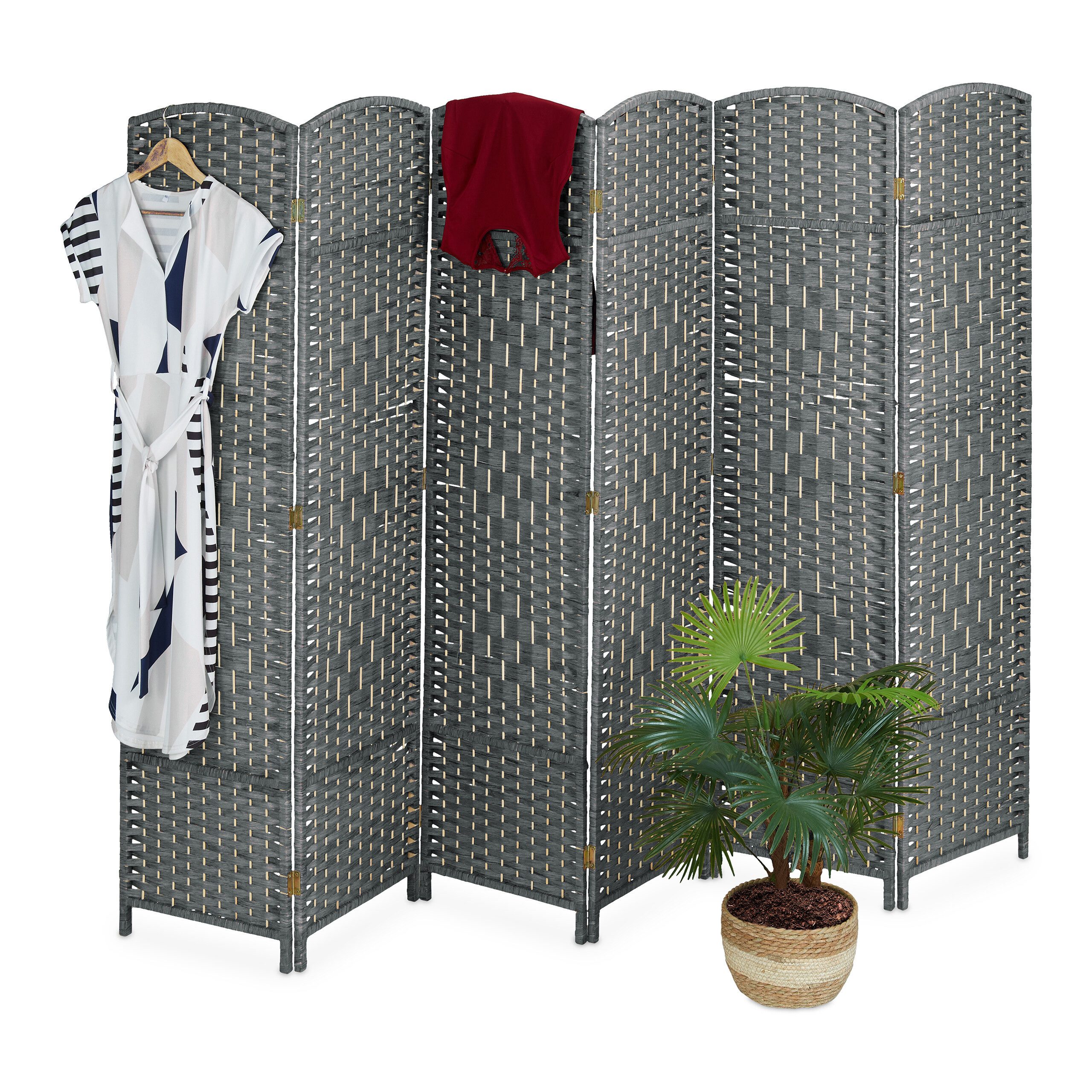 relaxdays Paravent Raumteiler 6-teilig (6 St), grau