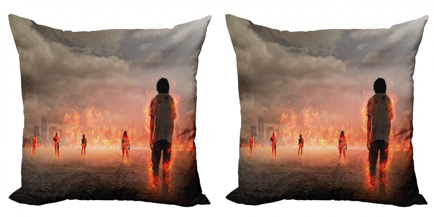 Kissenbezüge Modern Accent Doppelseitiger Digitaldruck, Abakuhaus (2 Stück), Zombie Menschen in Flame
