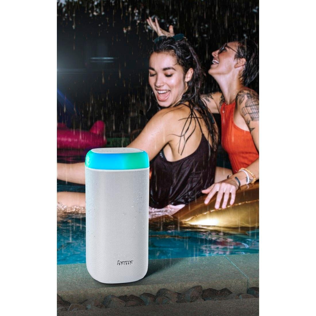 Bluetooth-Lautsprecher Bass Bluetooth Hama Shine 360ᵒ 2.0 Box Sound) LED Sound Xtra spritzwassergeschützt weiß Bass,360ᵒ (Freisprechanlage,Xtra