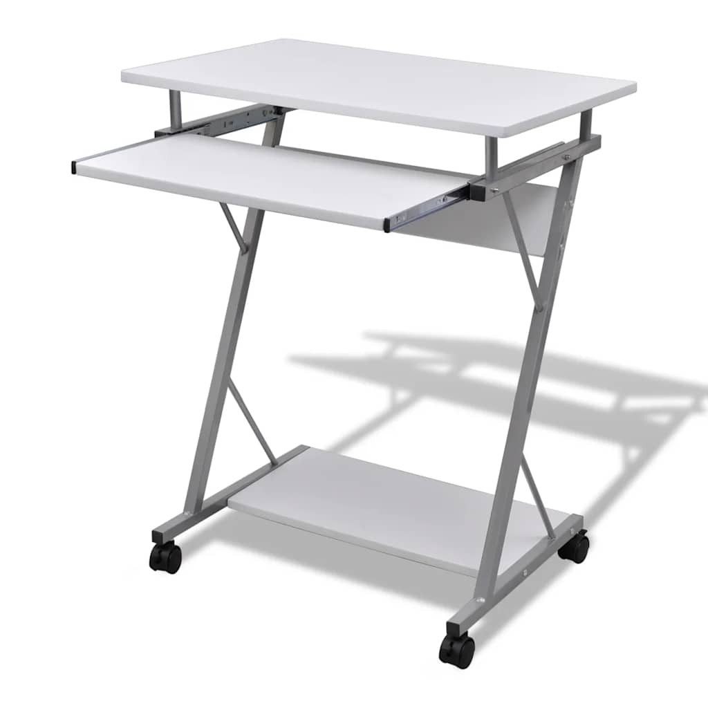vidaXL Schreibtisch Kompakter Computertisch mit Tastaturablage Weiß, Schreibtisch Rollen Computertisch Computerwagen Arbeitstisch PC Tisch von VIDAXL
