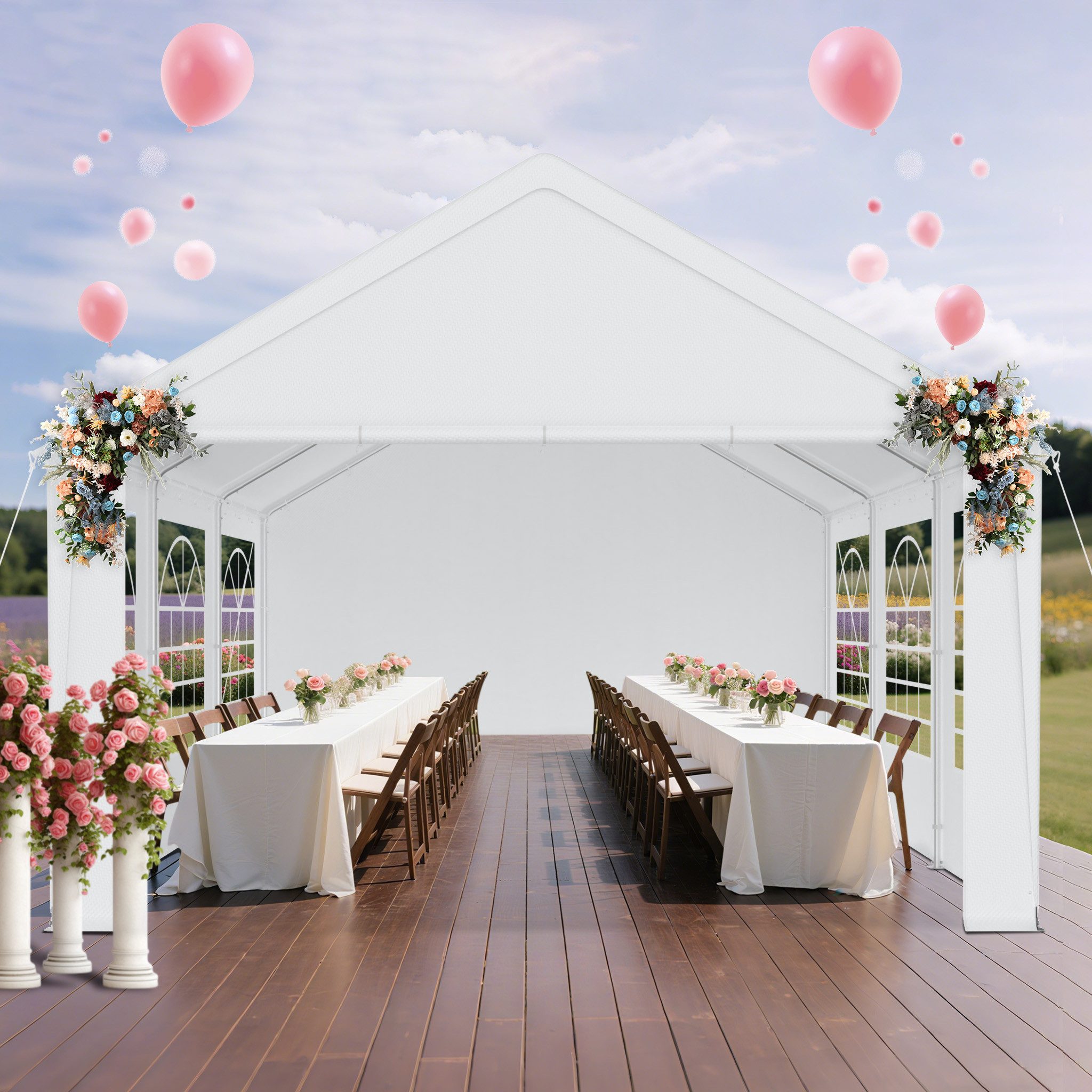 FIVMEN Pavillon Partyzelt 4x6m mit Verzinktem Stahlgestänge Gartenpavillon, 6 Abnehmbare Seitenwände mit Garten Hochzeit