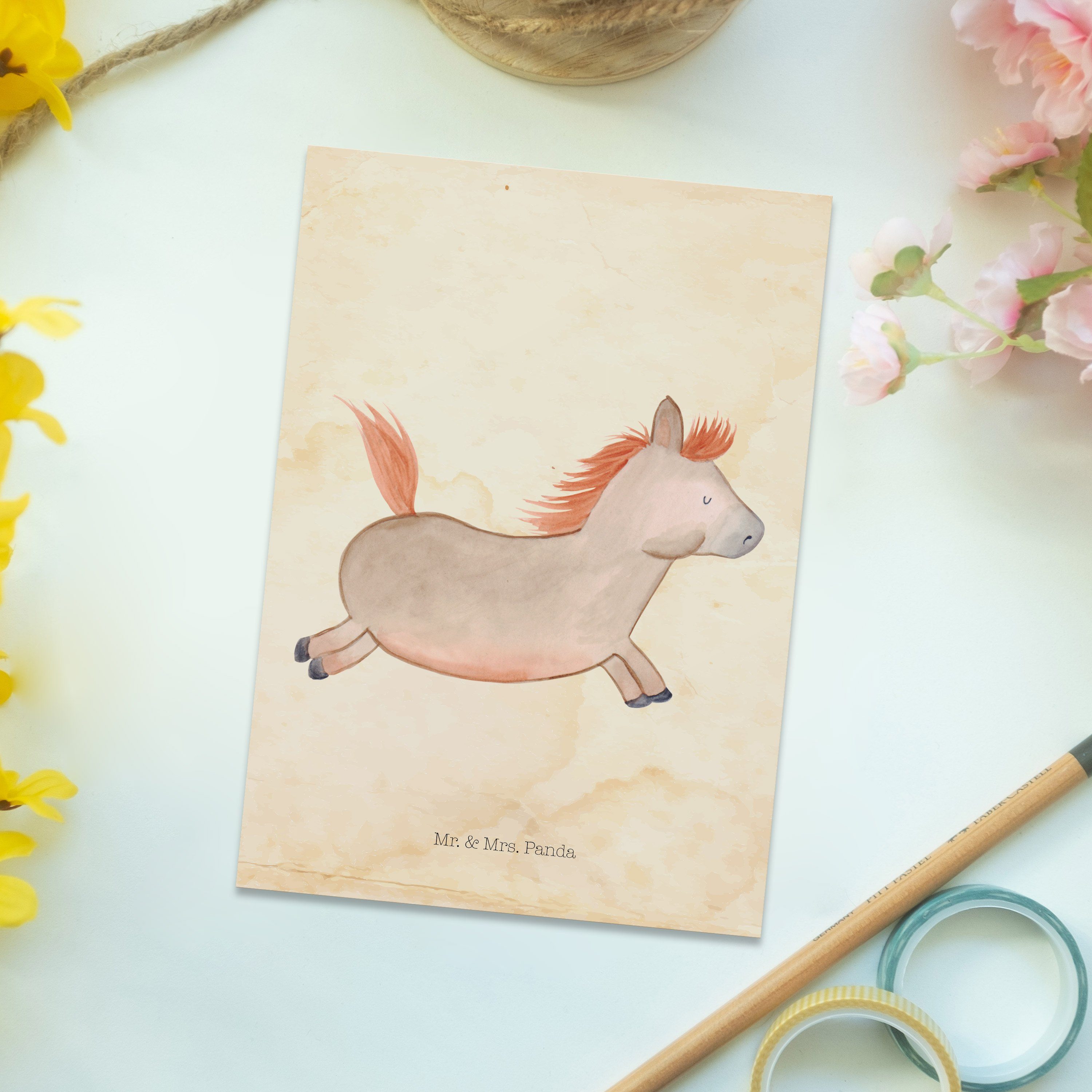 Mrs. Panda - Vintage & springt Pferd Einladun Landwirt, - Mr. Geschenk, Geschenkkarte, Postkarte
