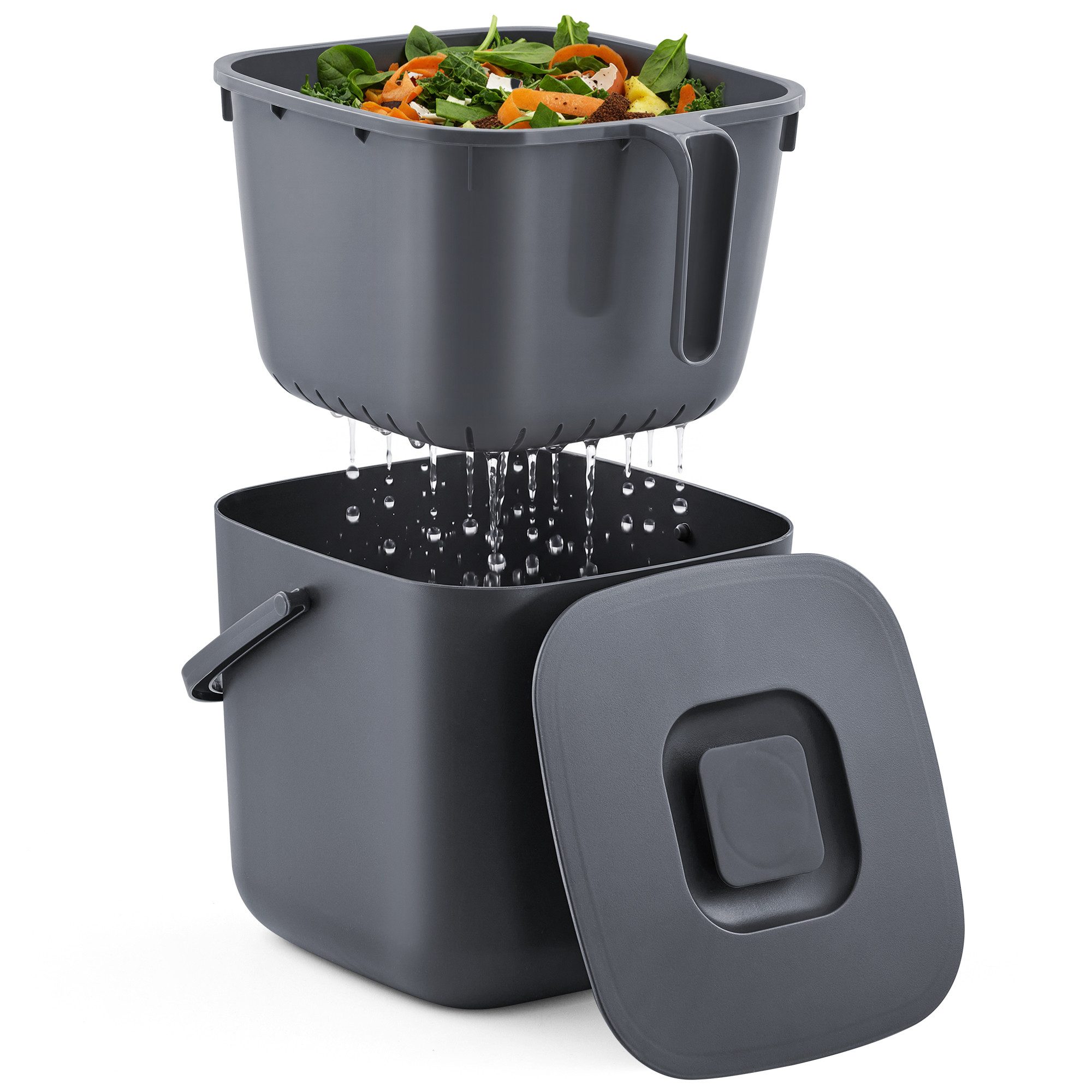 SONGMICS Biomülleimer Biomülleimer mit Deckel und Griff, 4L,7L, Geruchsdichter Komposteimer mit Abtropfkorb