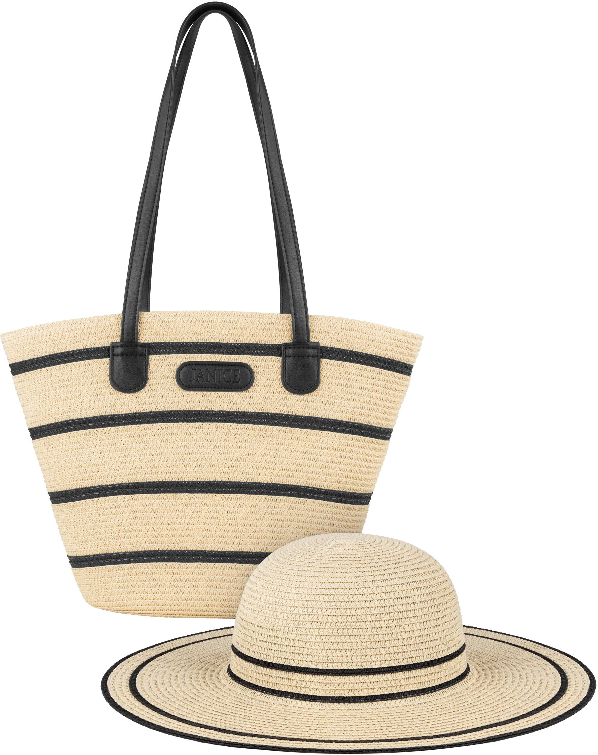 Janice Strandtasche Damen Sonnenhut und Handtasche, Sommerhut mit breiter Krempe und Handtasche