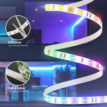 B.K.Licht LED Stripe BK_LS1426 LED Strip, 3 meter, RGB Farbewechsel, mit Fernbedienung, 90-flammig, Selbstklebend, Kürzbar, LED Band, LED Leiste, Weiß