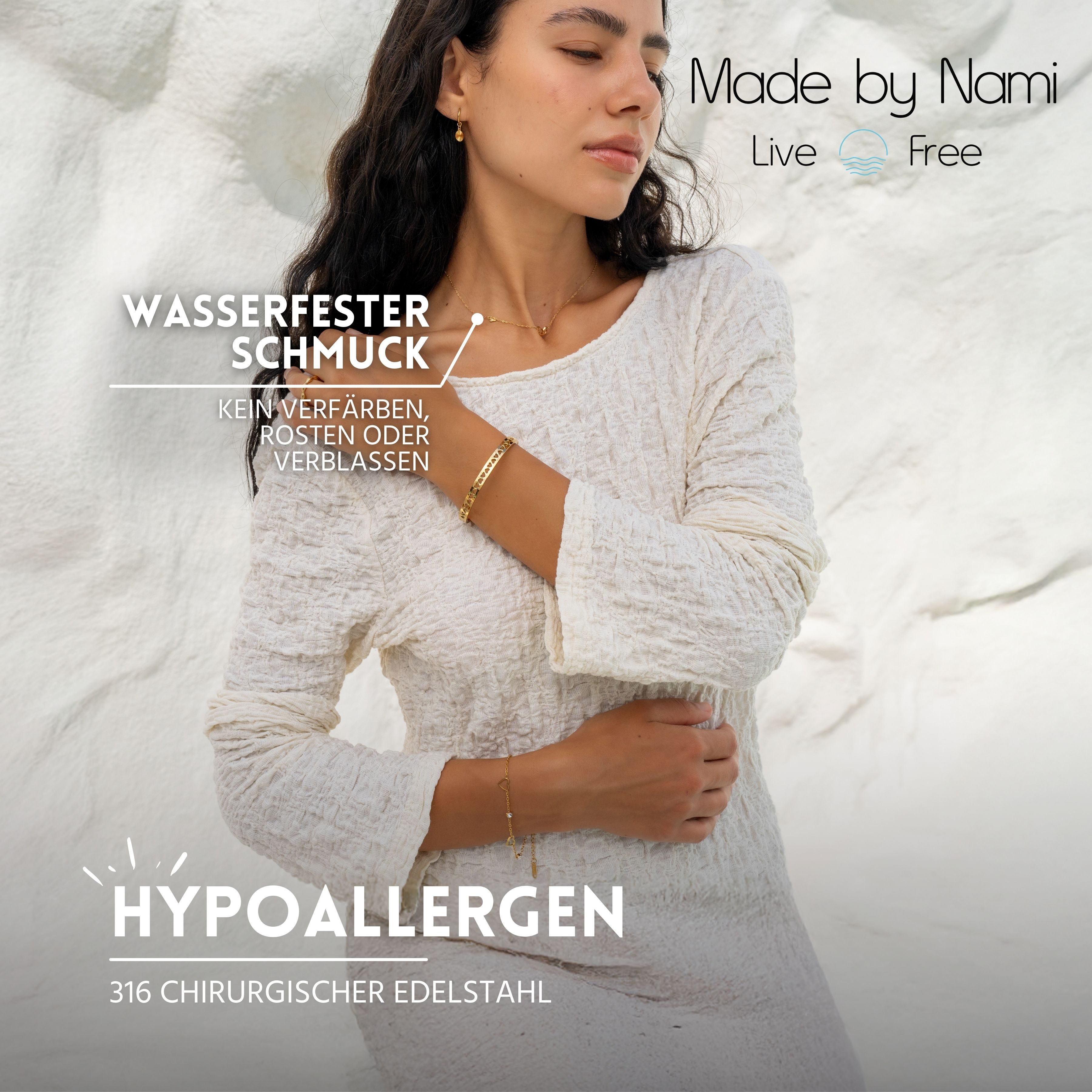 Made by Nami Herzkette Gold mit verwundenen Herzen für Damen in Gold aus Ch günstig online kaufen