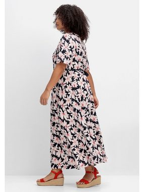 Sheego Maxikleid Große Größen mit Blumenprint und Bindeband hinten