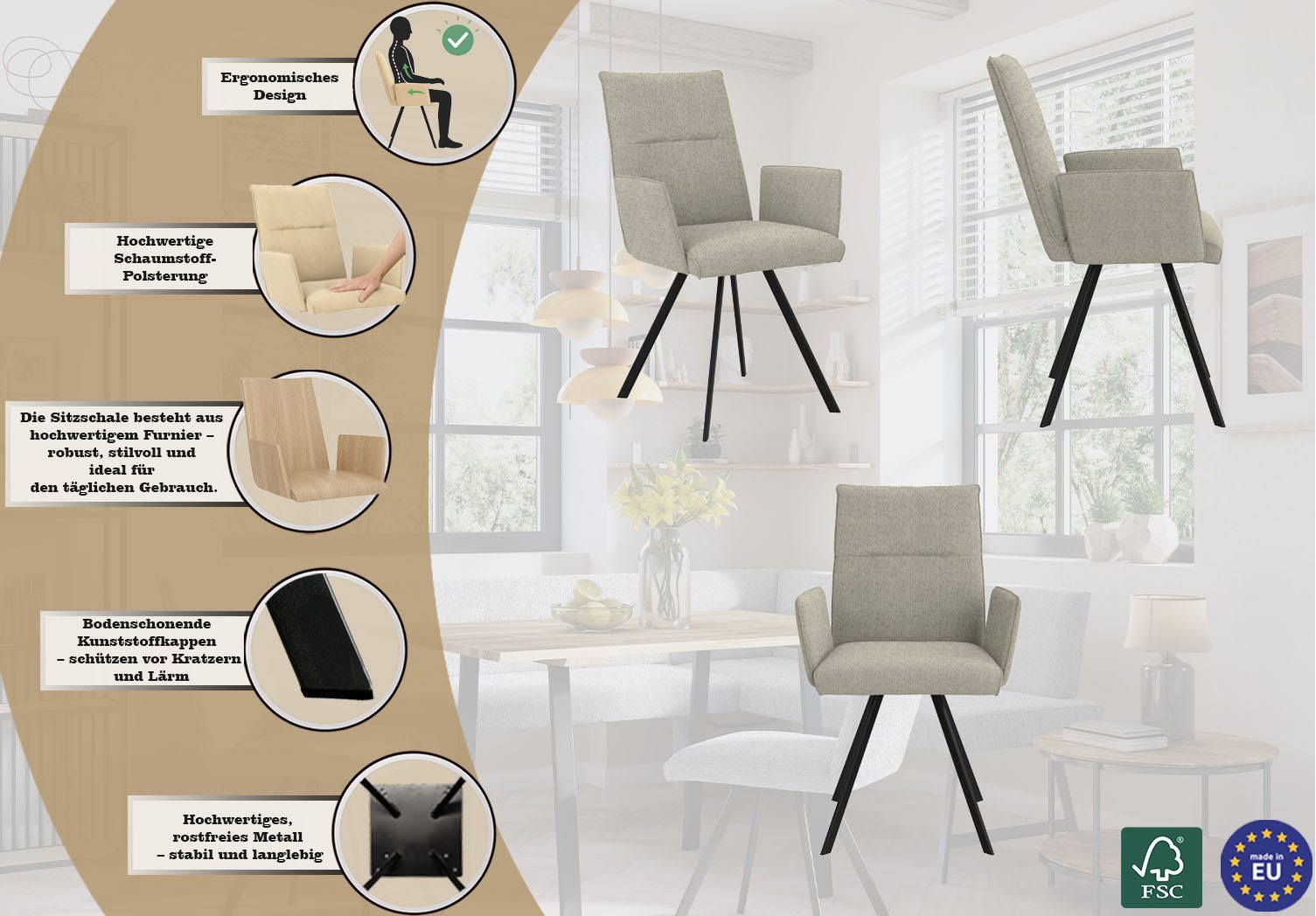 OTTO home Armlehnstuhl Sava (Set, 2 St), Metallgestell