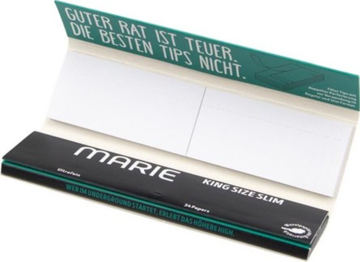 Marie Feinpapier vegane King Size Slim Filter Tips Paper Blättchen 3x34 (102 Stück), made in Austria