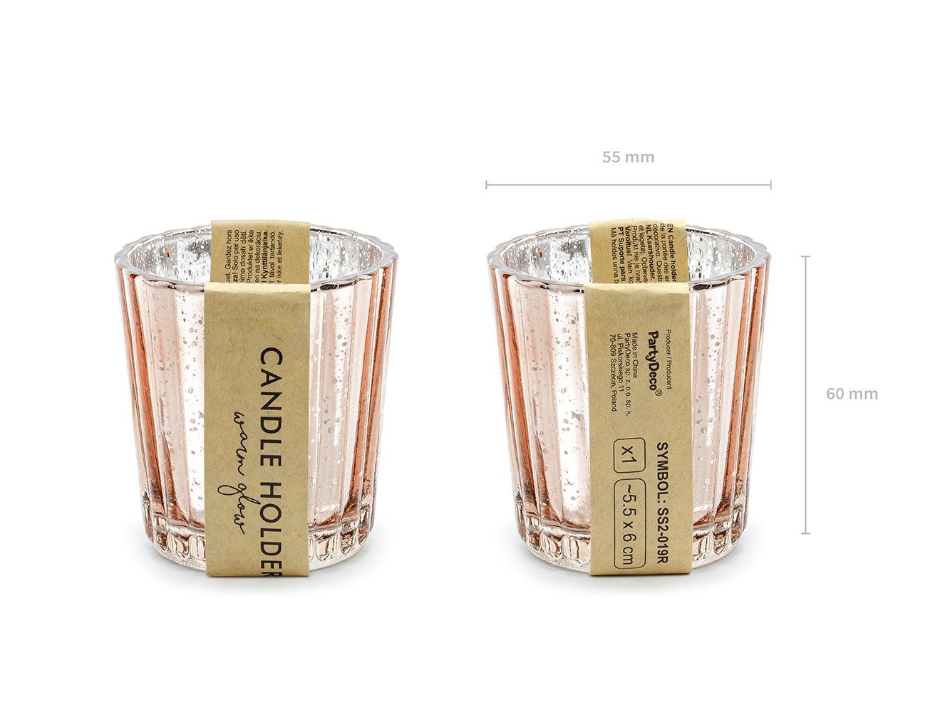 Set roségold Glas 5,5x6cm 4er Kerzenhalter, Teelichthalter partydeco