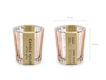 partydeco Kerzenhalter, Teelichthalter Glas 5,5x6cm roségold 4er Set