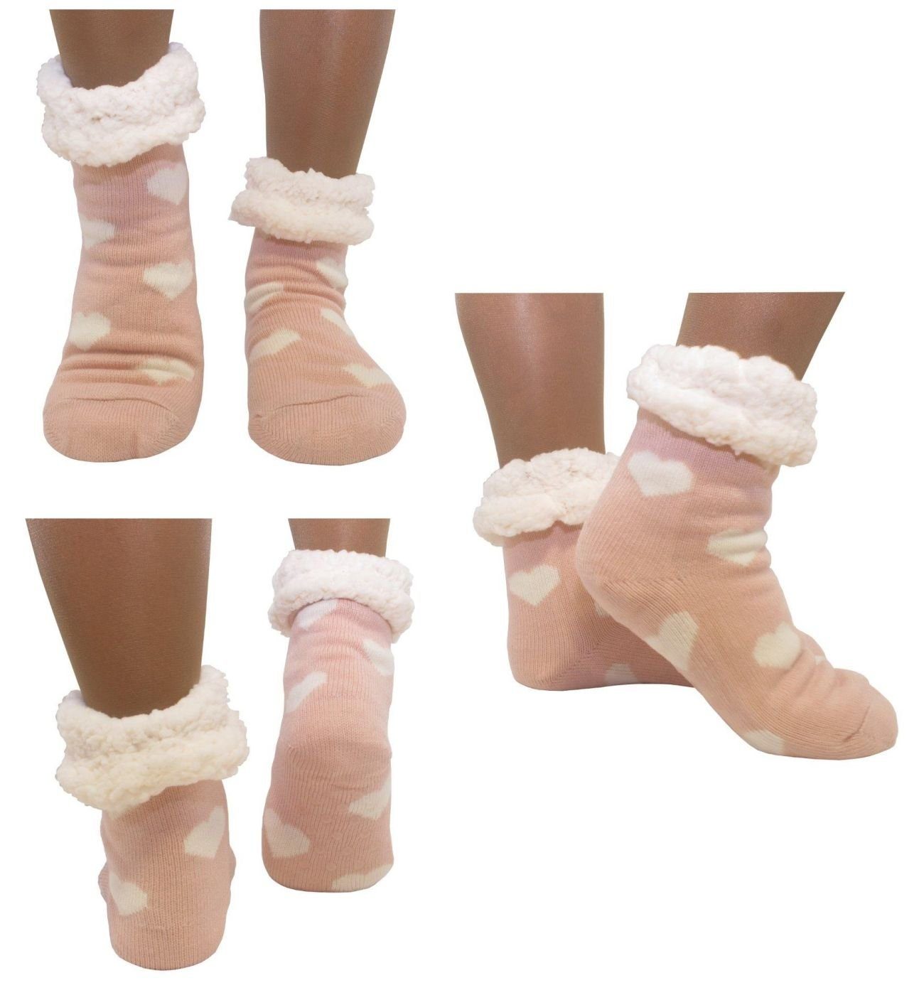 Antonio Kuschelsocken Hüttensocken Haussocken Hüttenschuhe ABS Teddy Mixed Art: Herz - Rosa